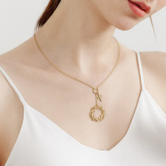 Gold Crown of Thorns Cross Necklace