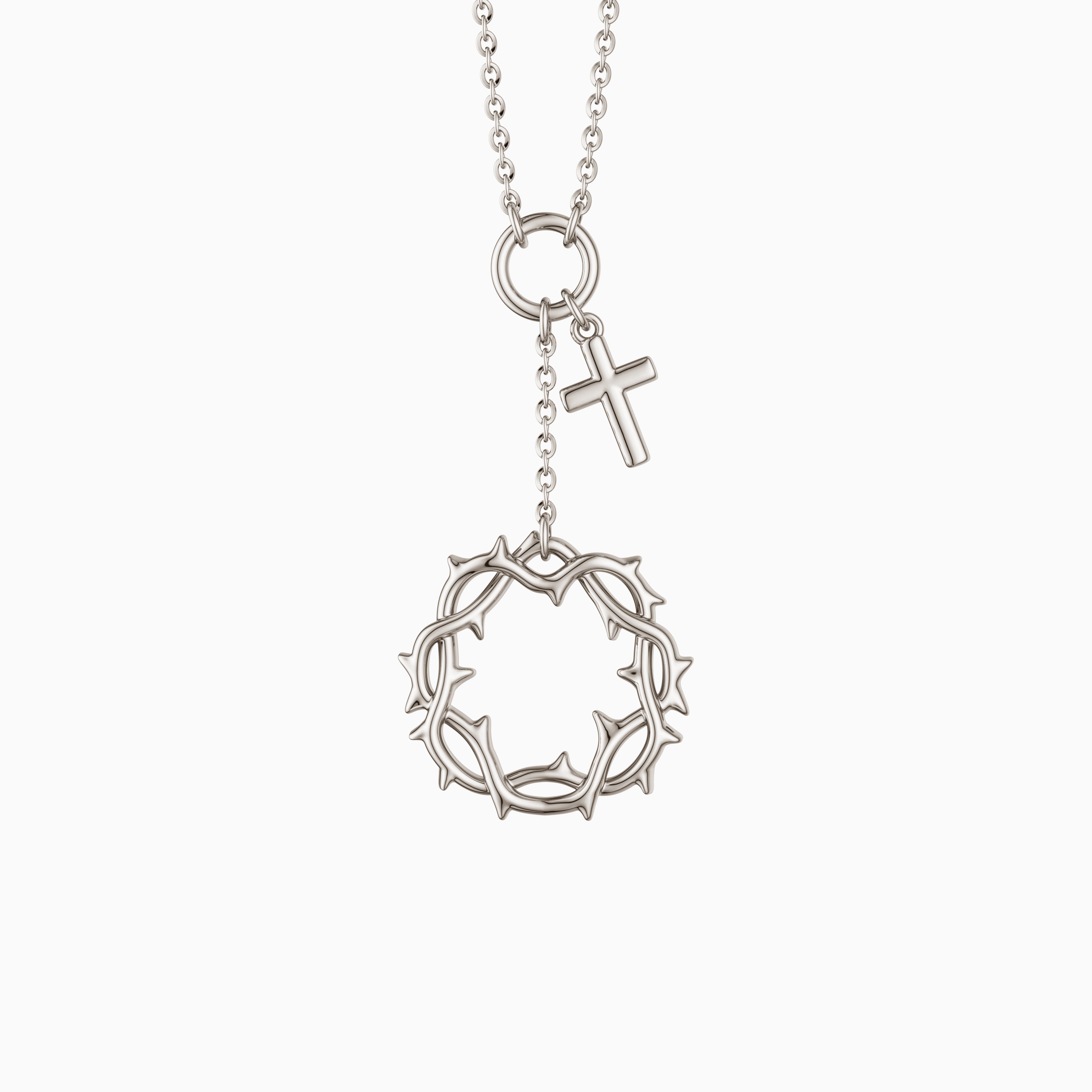 Silver Crown of Thorns Cross Necklace