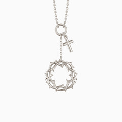 Silver Crown of Thorns Cross Necklace