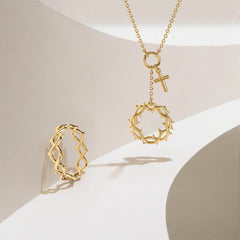 Gold Crown of Thorns Cross Necklace