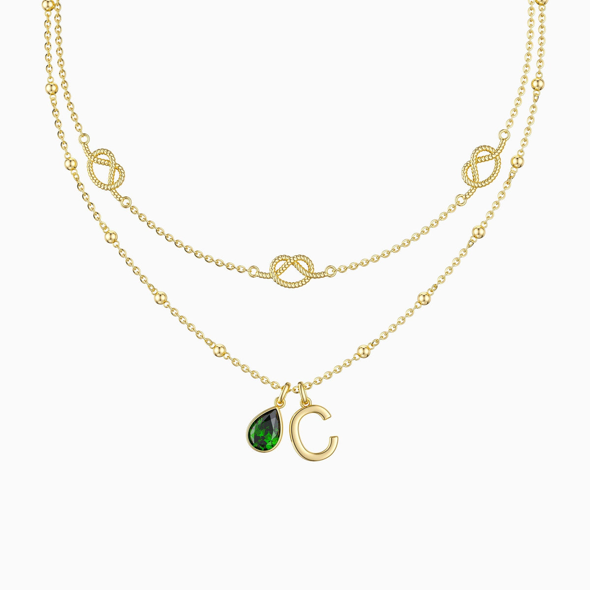 Personalized Strands Knot Birthstone and Letter Necklace