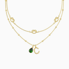 Personalized Strands Knot Birthstone and Letter Necklace