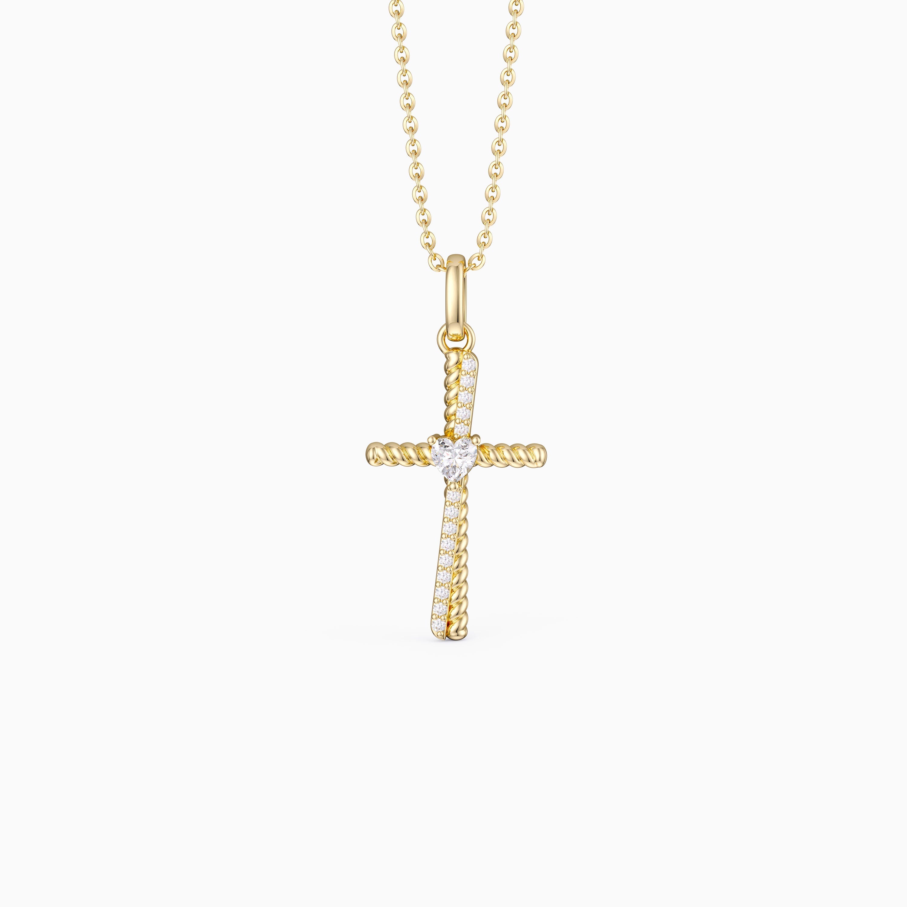 Heart Zircon Cord Cross Necklace