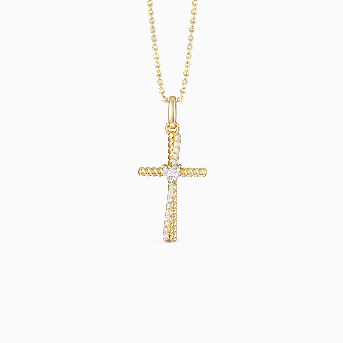 Heart Zircon Cord Cross Necklace