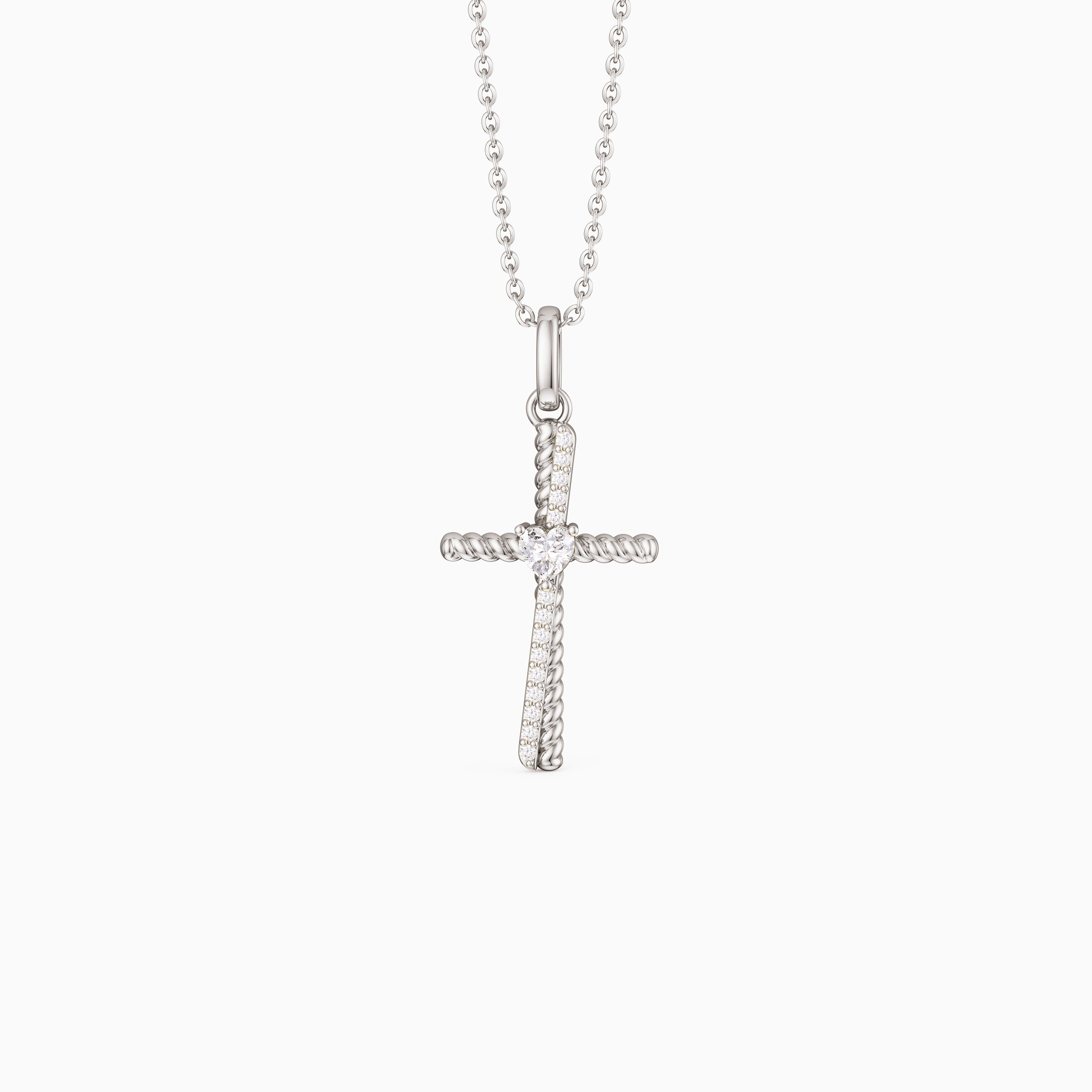 Heart Zircon Cord Cross Necklace