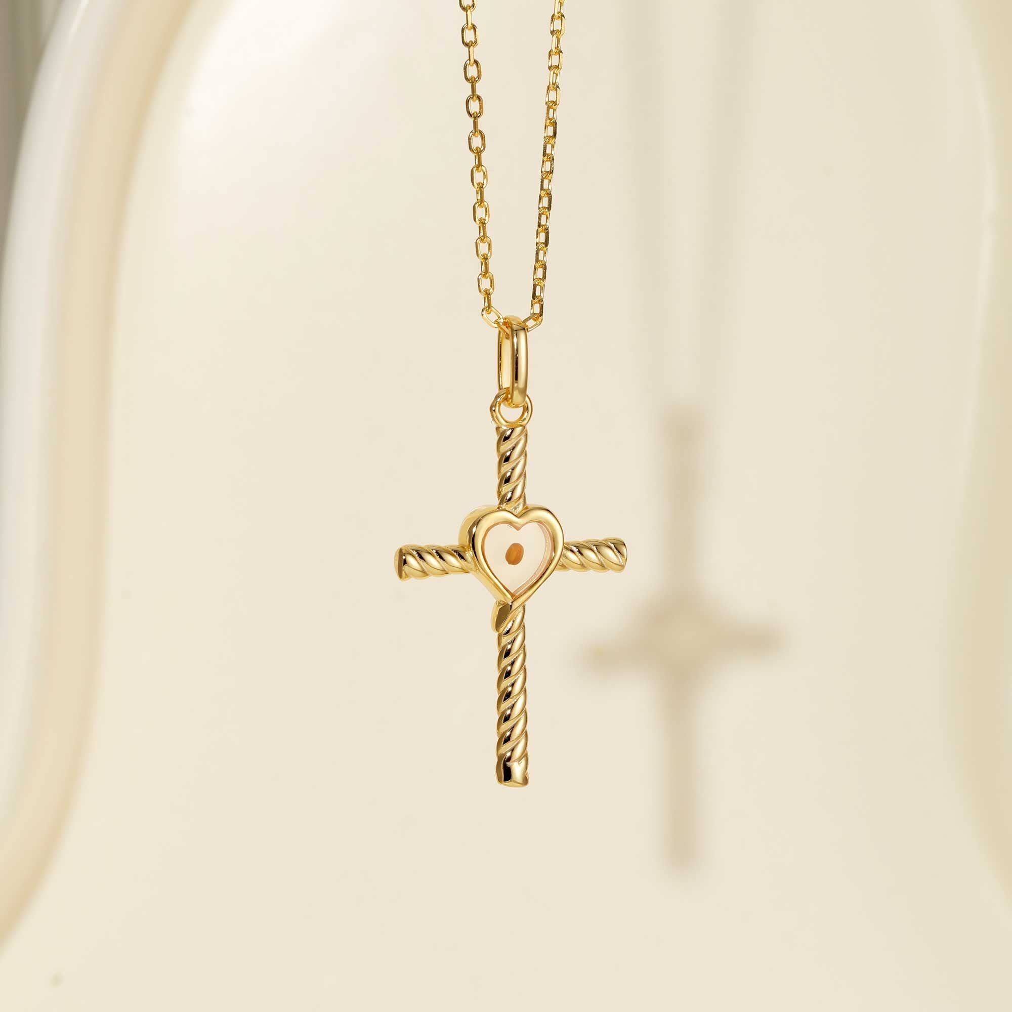 Heart of Mustard Seed Cross Necklace