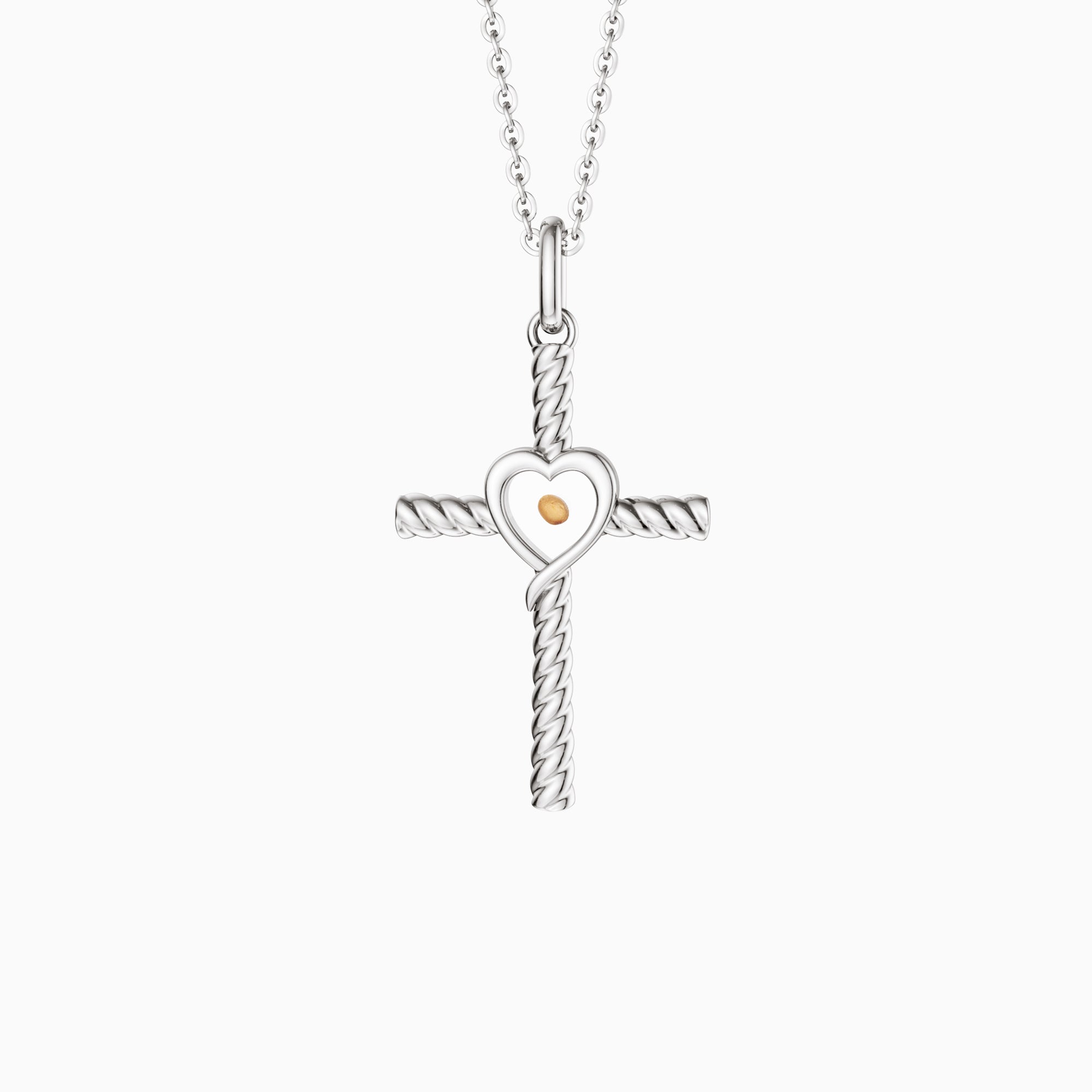 Heart of Mustard Seed Cross Necklace