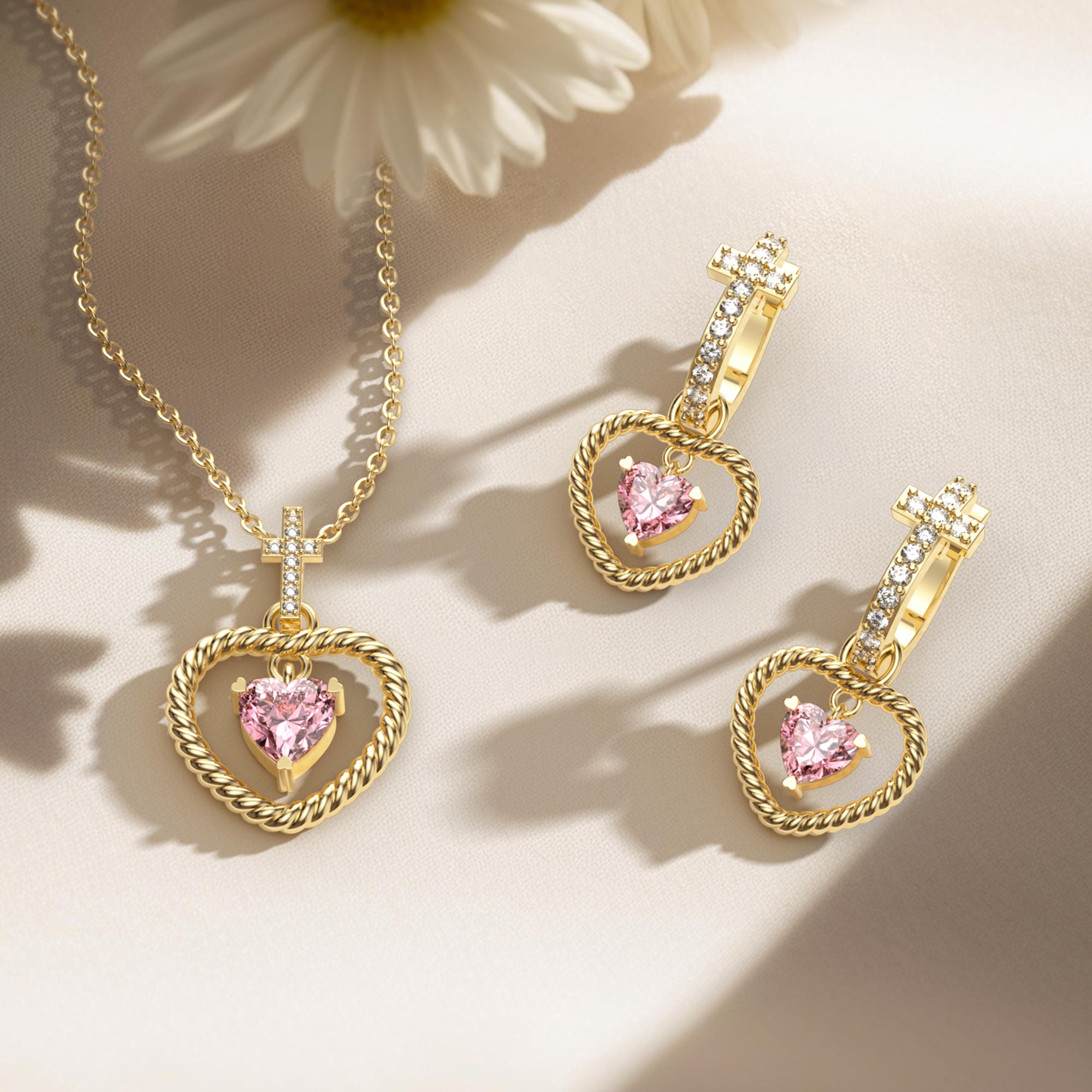 Twisted Heart Cross Pendant Necklace