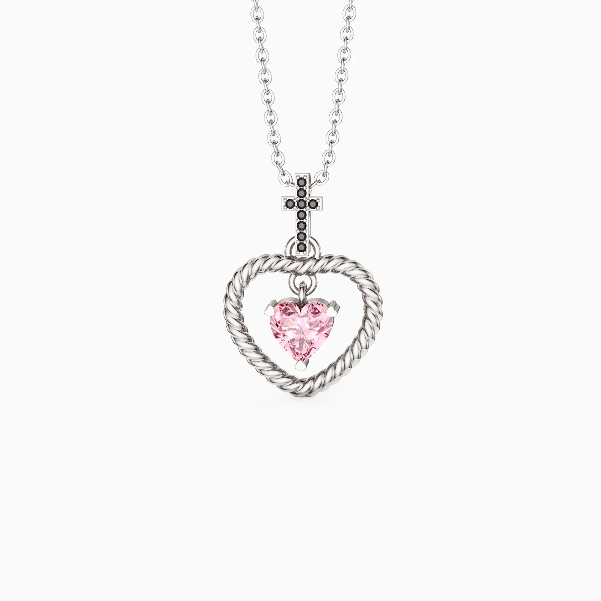 Twisted Heart Cross Pendant Necklace