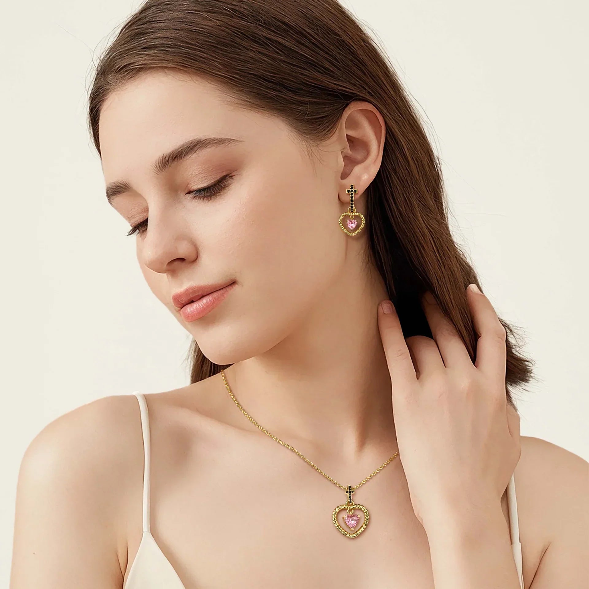 Twisted Heart Cross Pendant Necklace