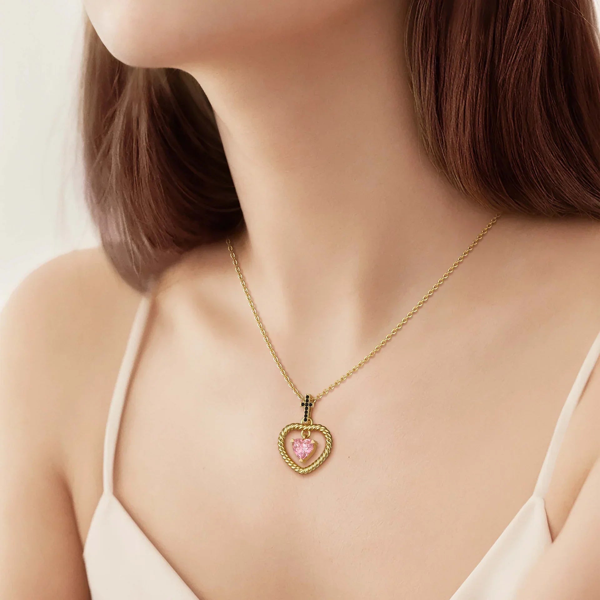 Twisted Heart Cross Pendant Necklace