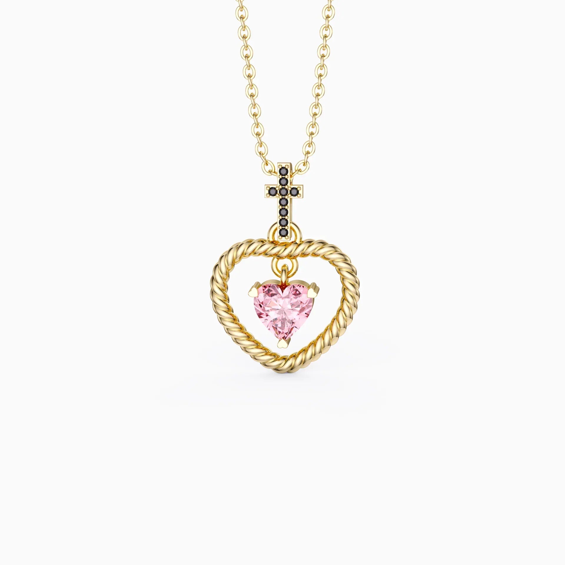 Twisted Heart Cross Pendant Necklace