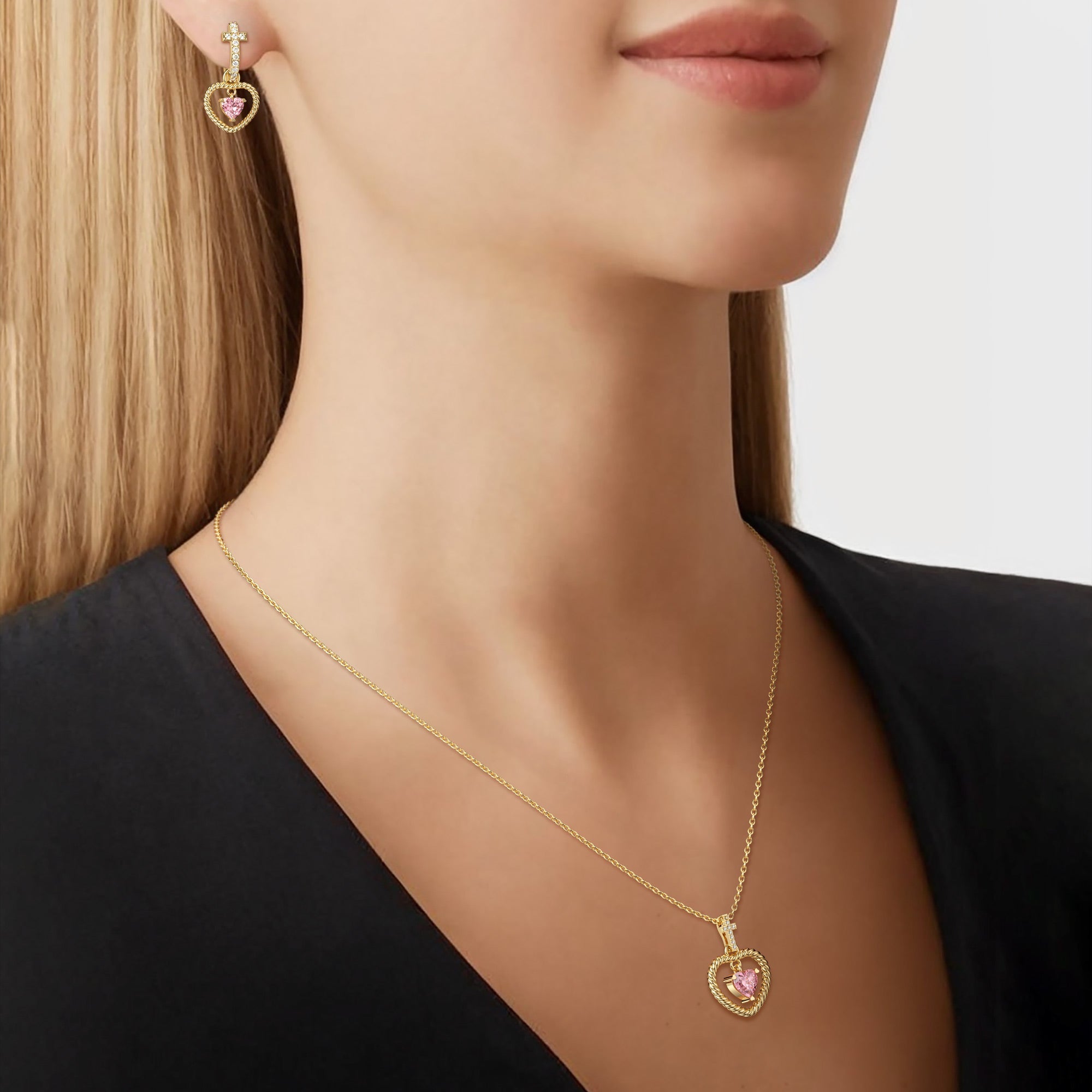 Twisted Heart Cross Pendant Necklace