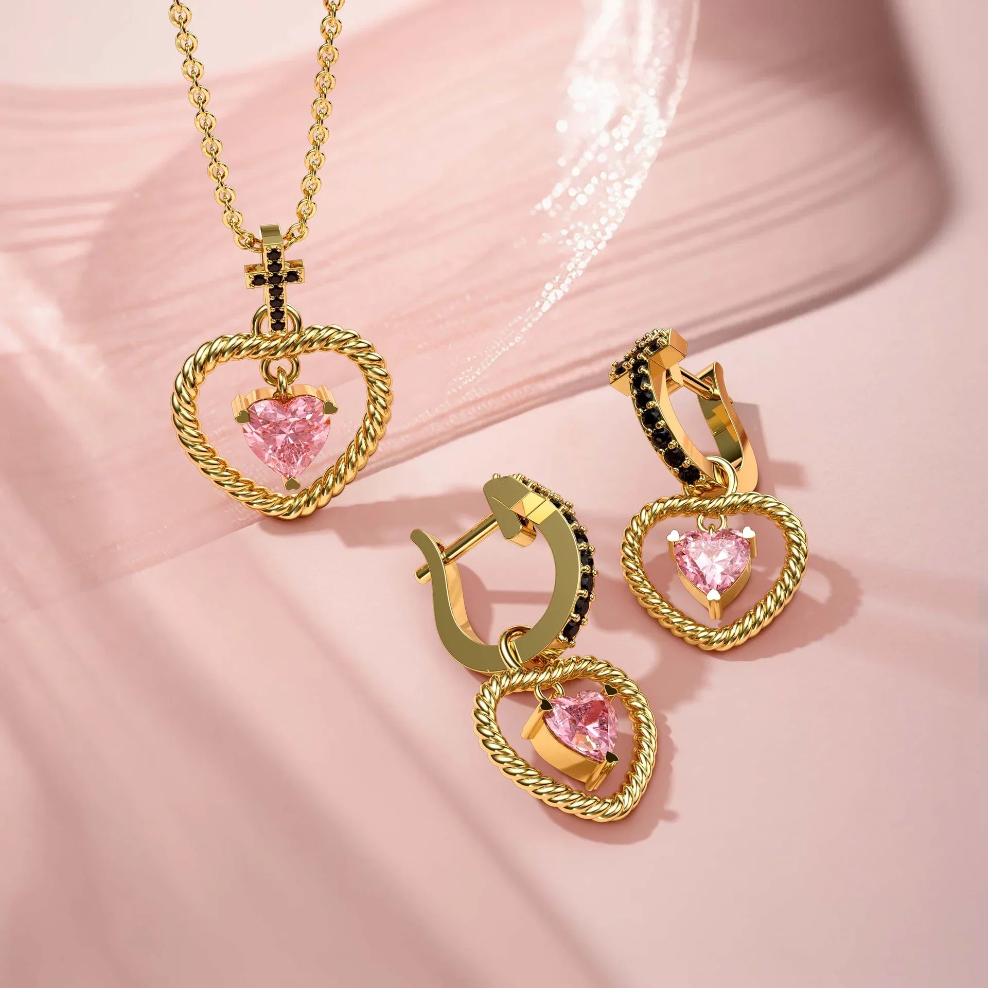 Twisted Heart Cross Pendant Necklace