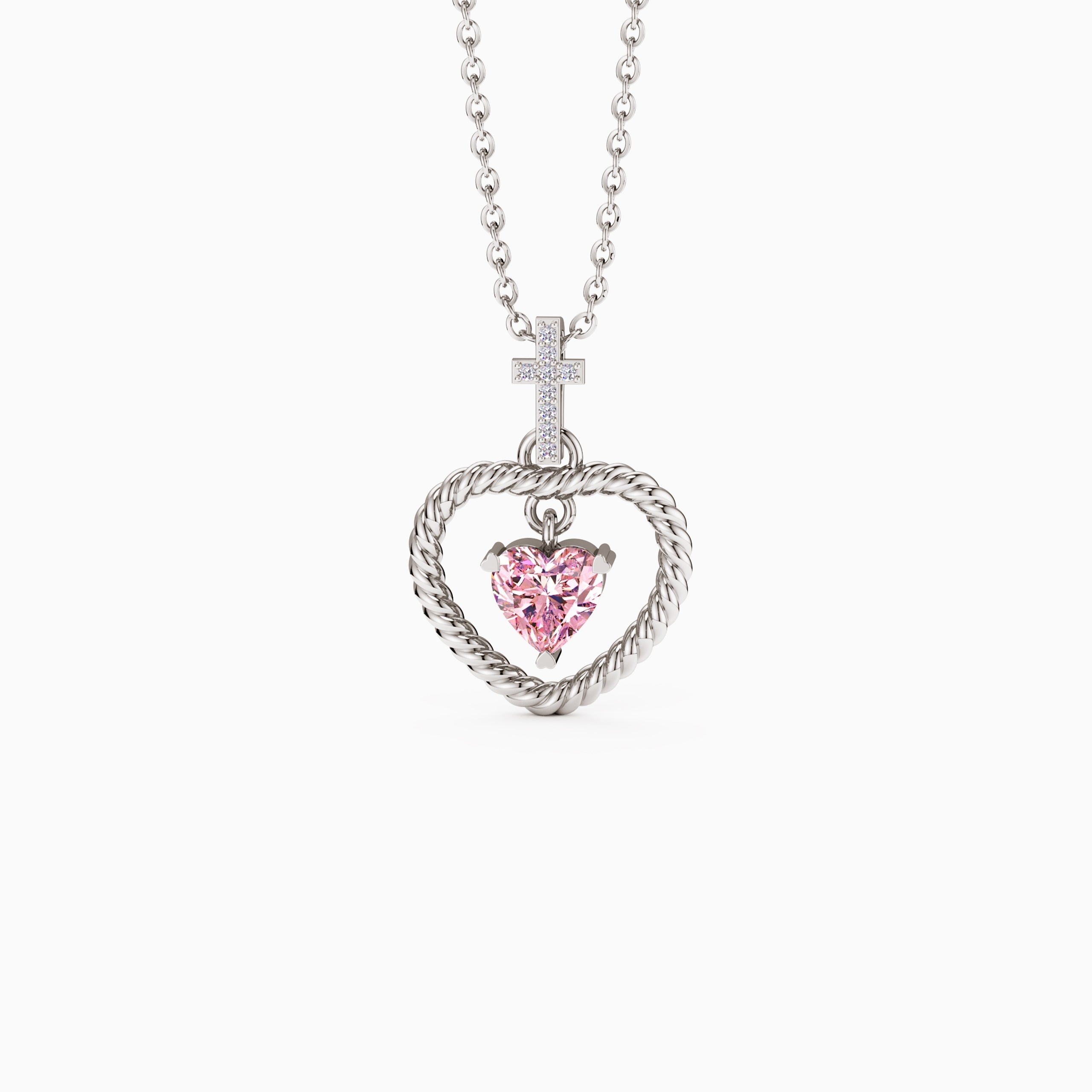 Twisted Heart Cross Pendant Necklace