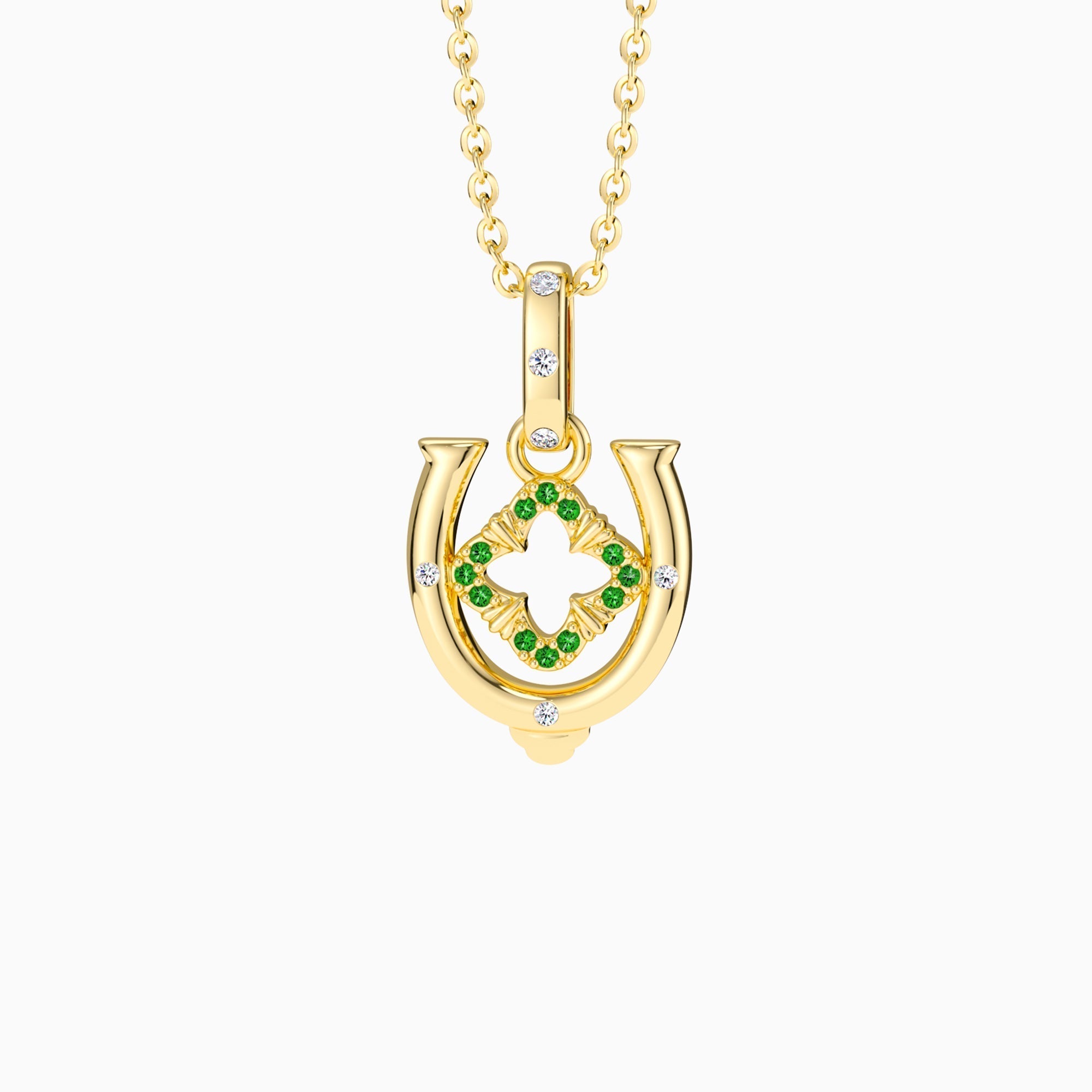 Horseshoe Four Leaf Clover Luck Charm Pendant