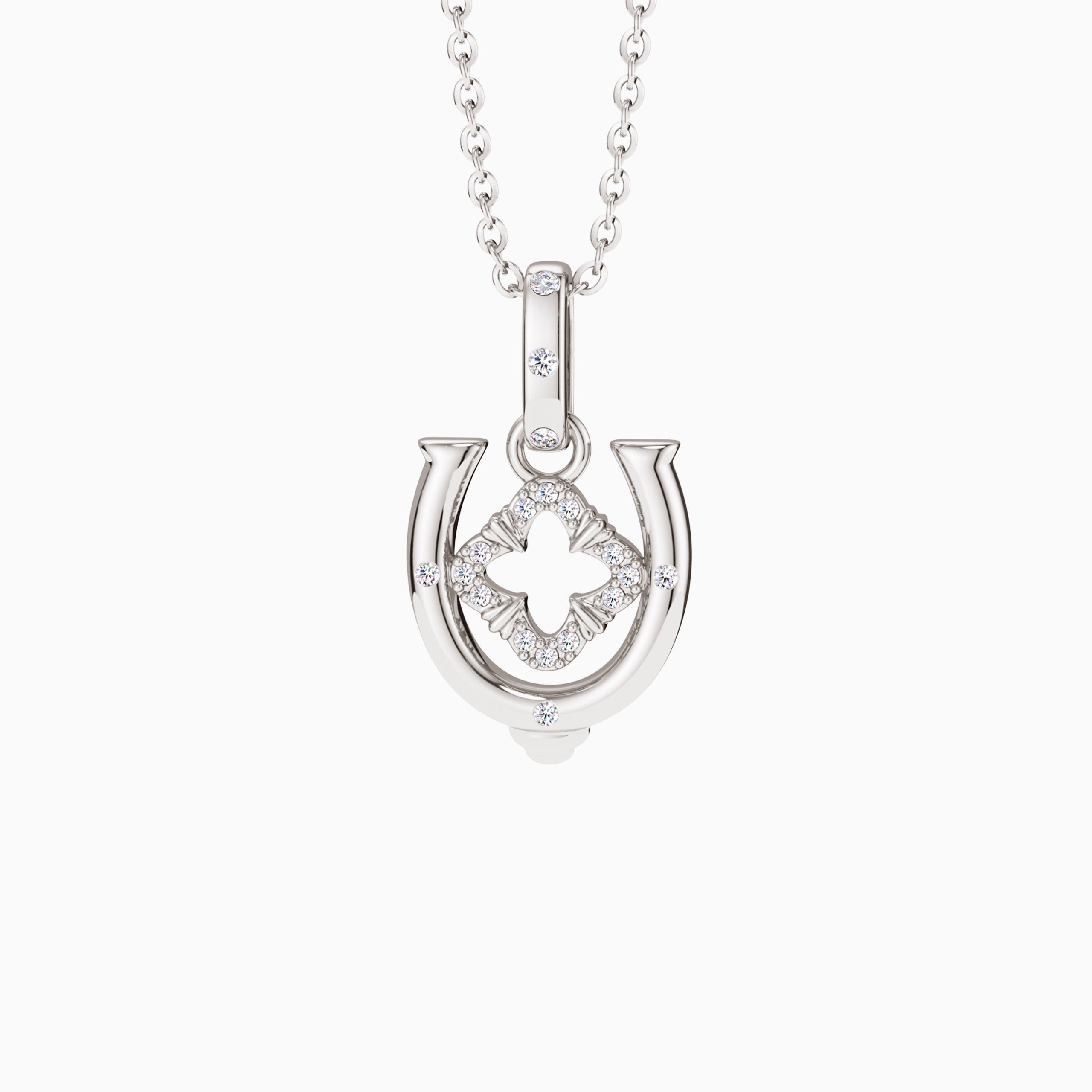 Horseshoe Four Leaf Clover Luck Charm Pendant