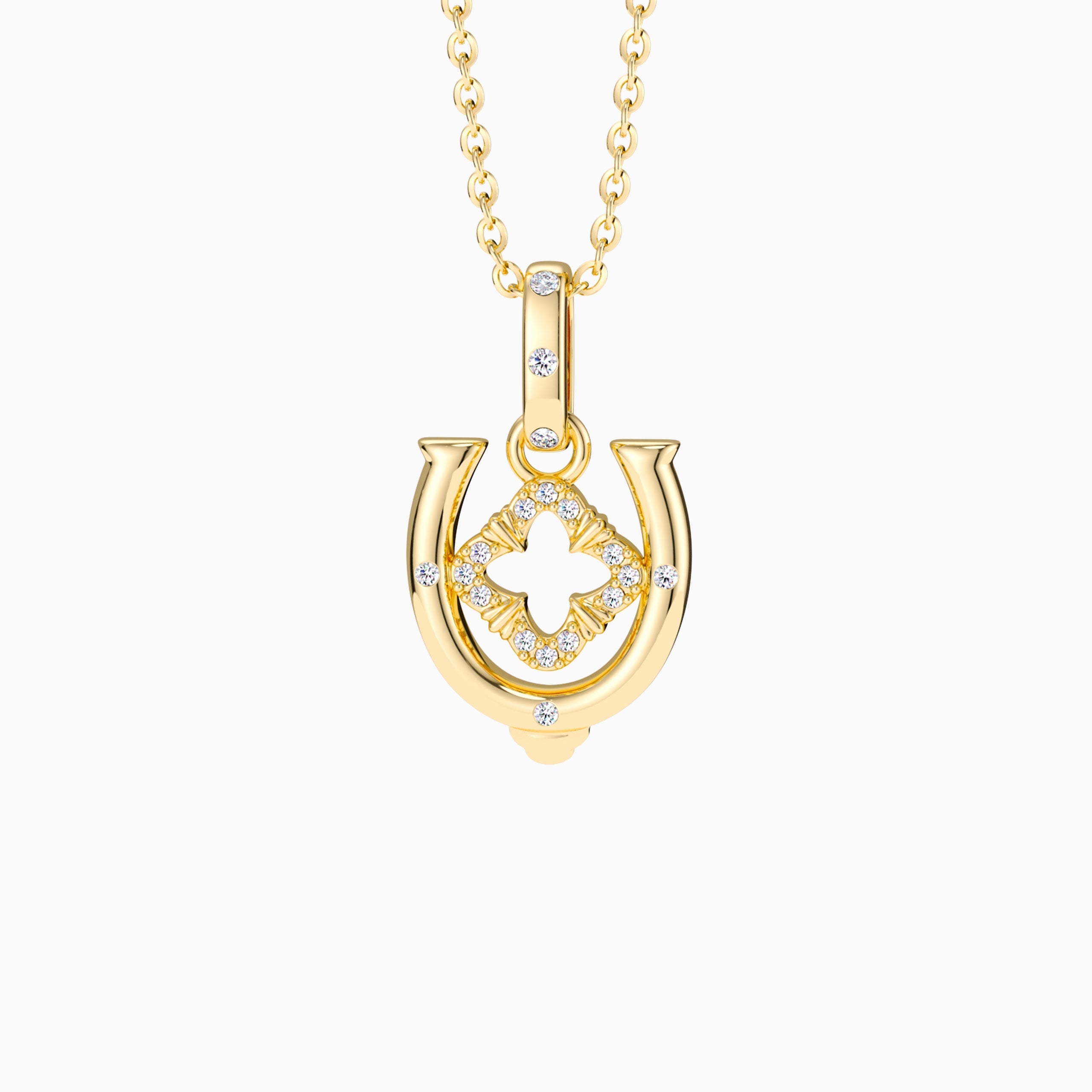 Horseshoe Four Leaf Clover Luck Charm Pendant