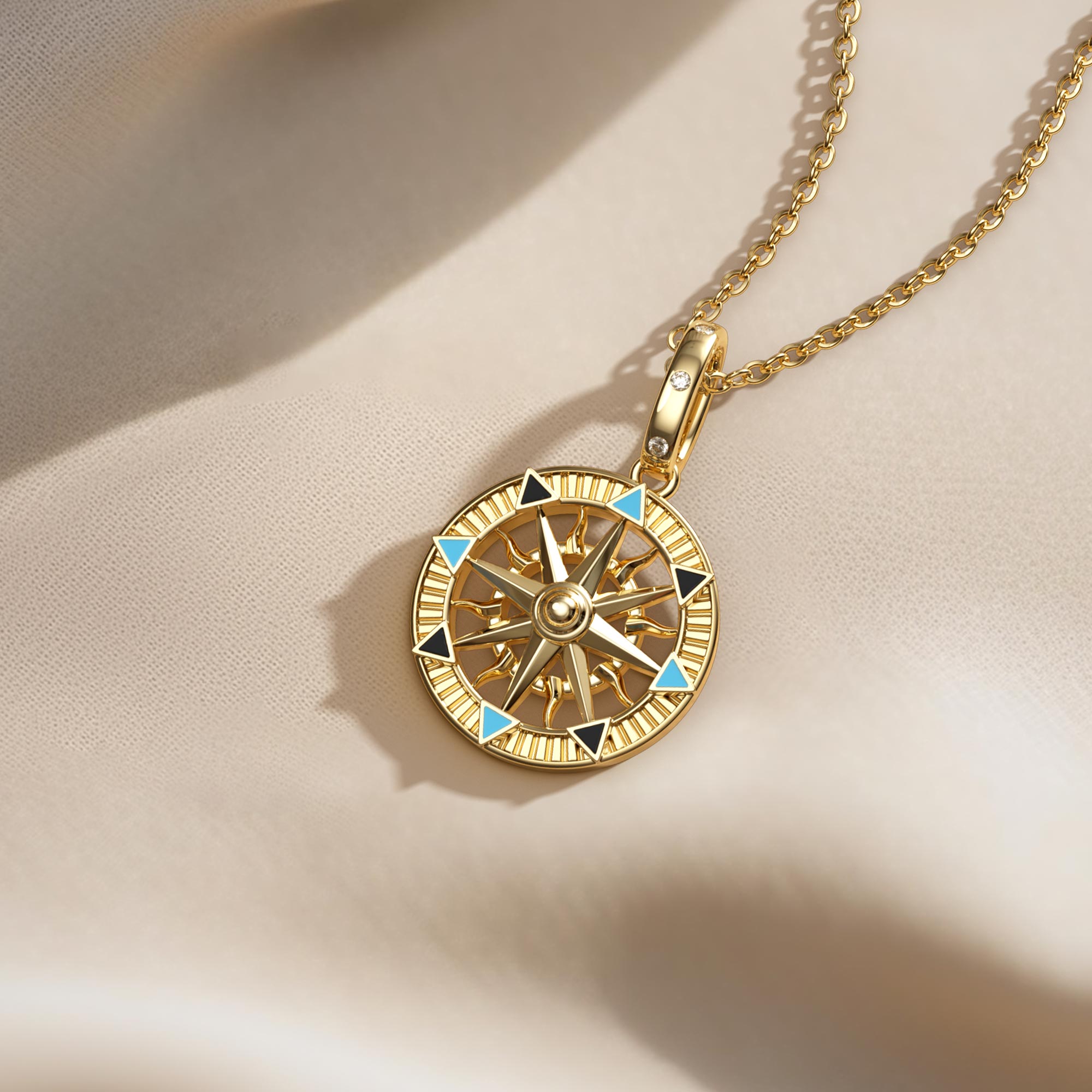 Compass Enamel Charm Medallion Pendant