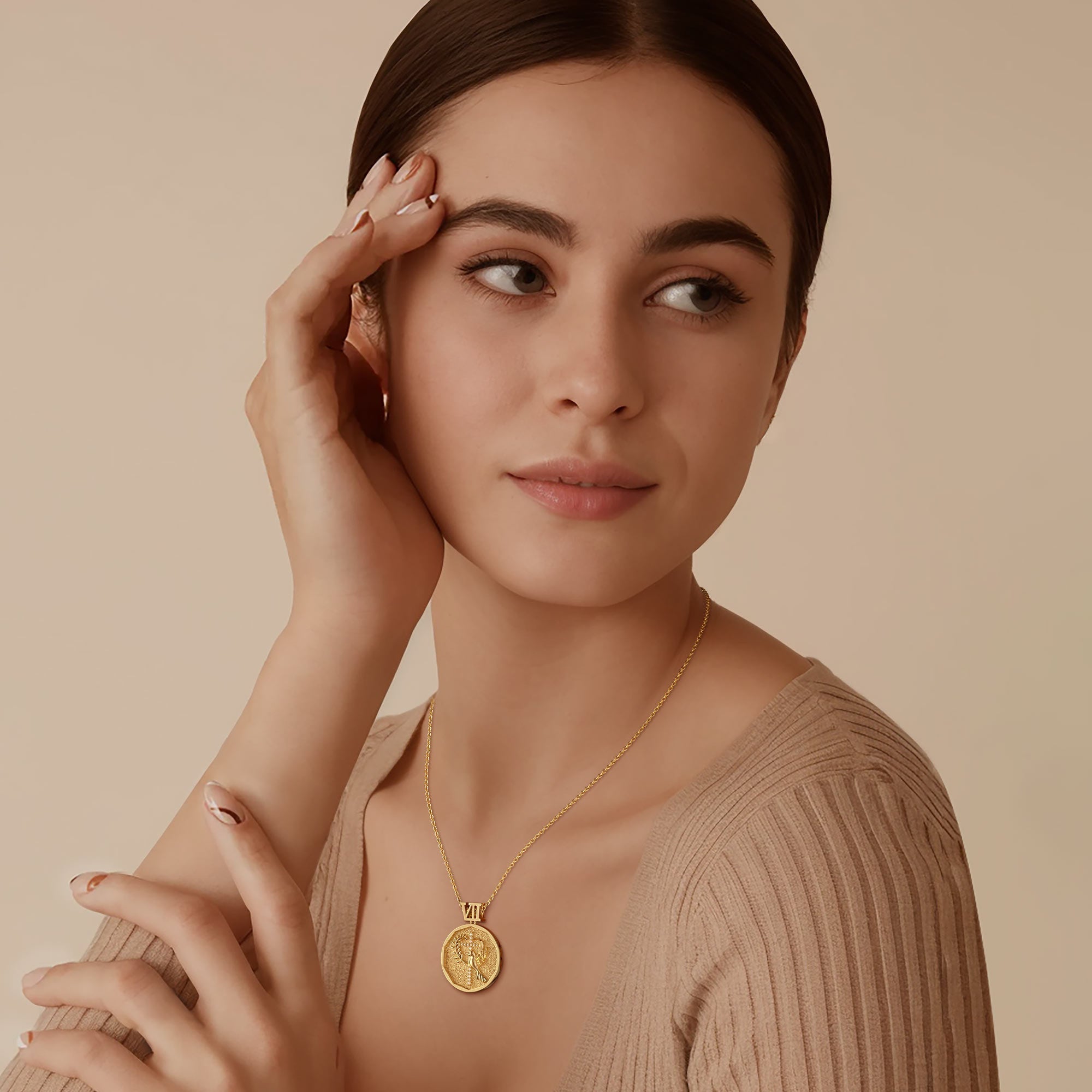 Promised Land Cross Dove of Peace with Olive Branch Coin Medallion Necklace