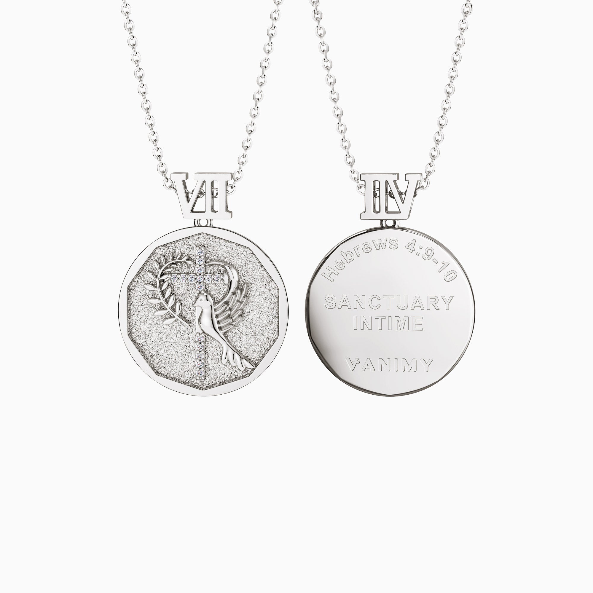 Promised Land Cross Dove of Peace with Olive Branch Coin Medallion Necklace