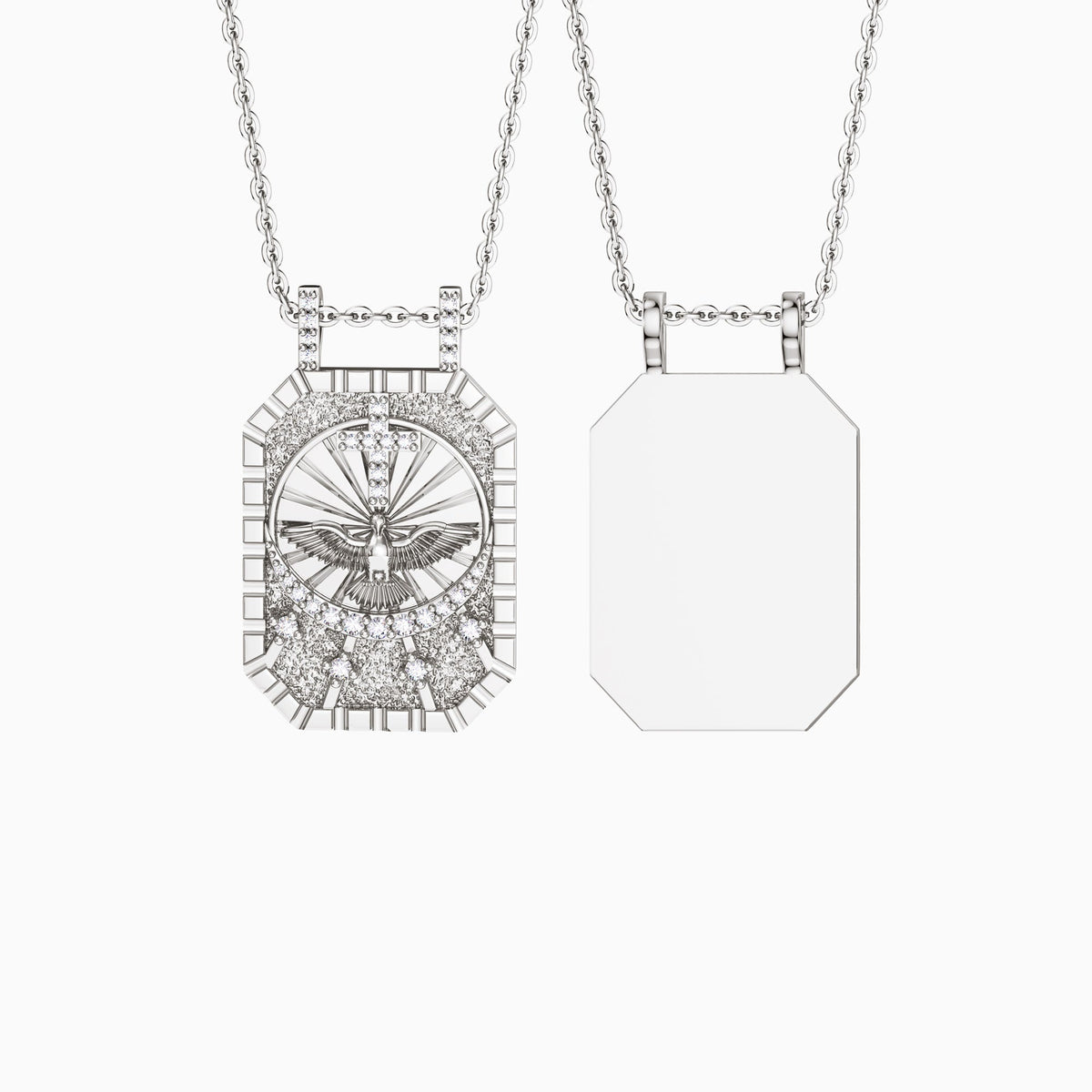 Divine Cross Dove Celestial Protection Medallion Pendant Scapular Necklace