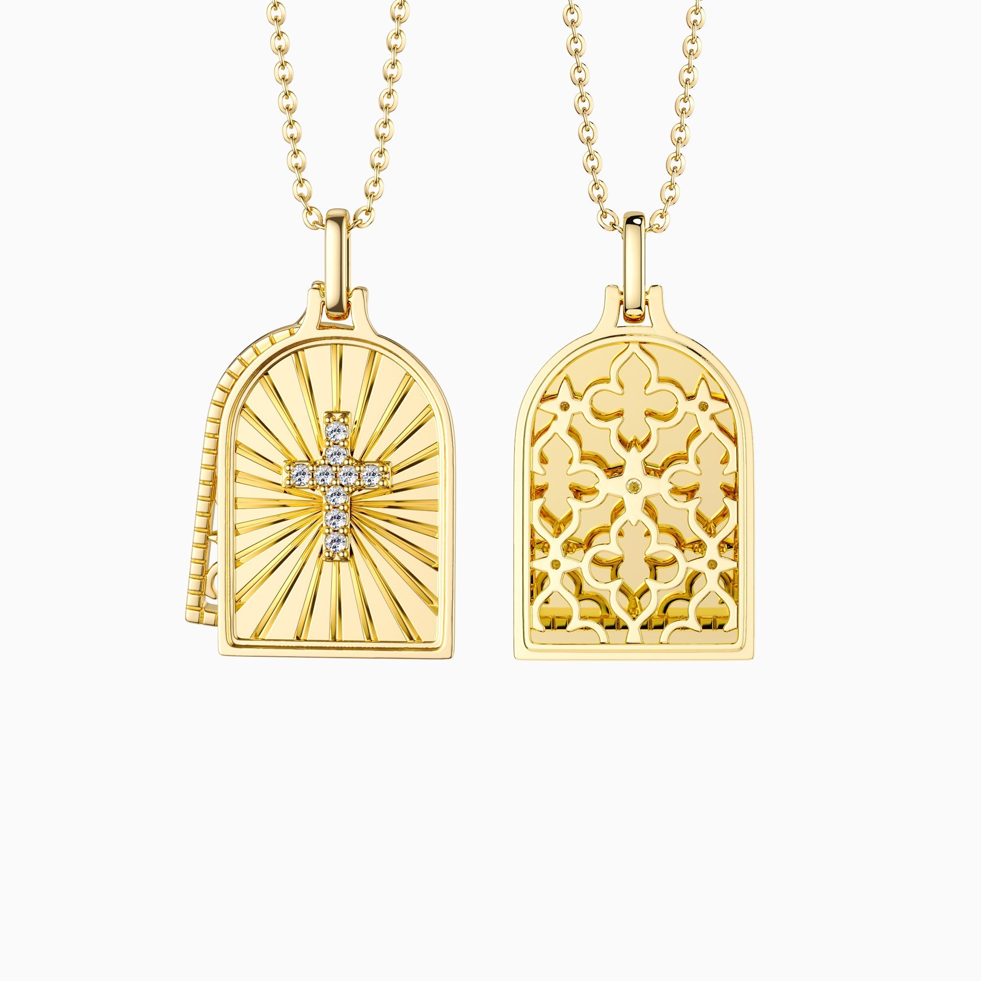 Gothic Rose Window Divine Cross Pendant Necklace