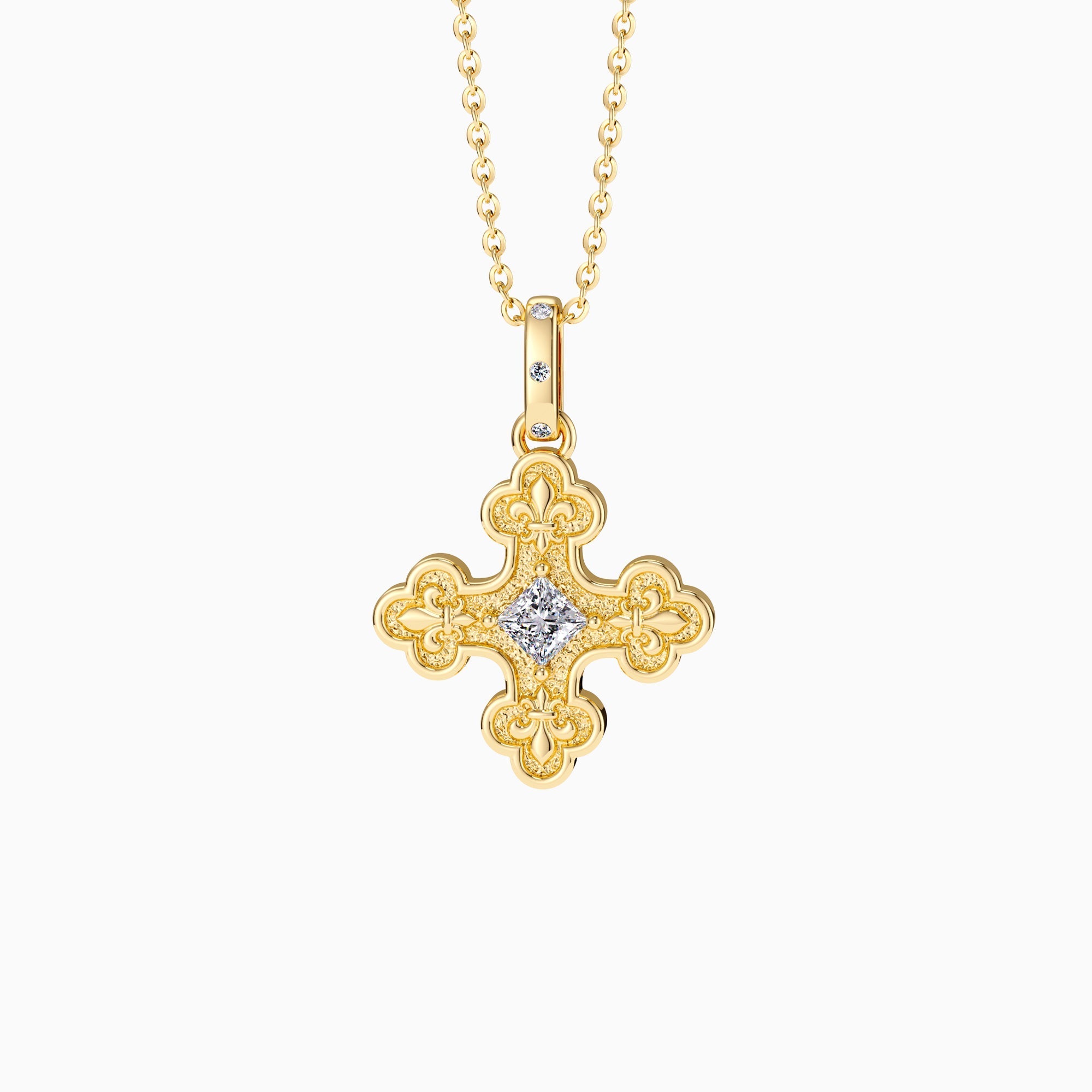 Byzantine Fleur De Lis Cross Pendant Necklace
