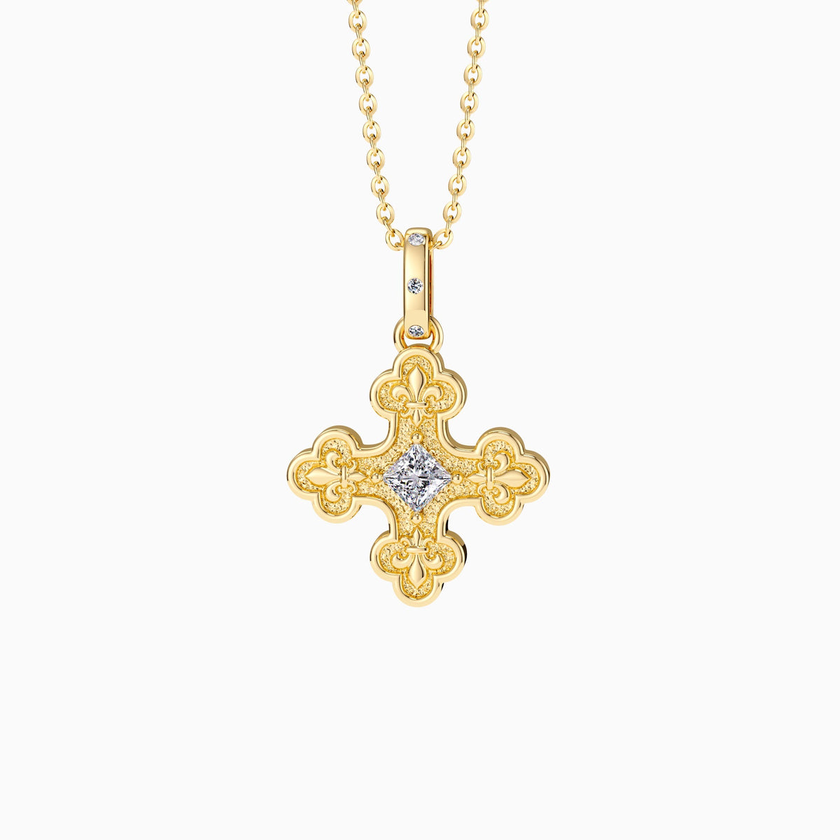 Byzantine Fleur De Lis Cross Pendant Necklace