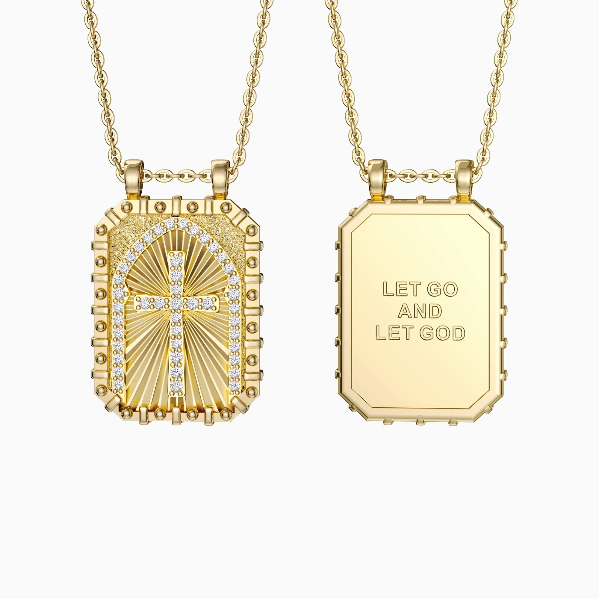 Let Go And Let God Cross Medallion Pendant Engraved Necklace