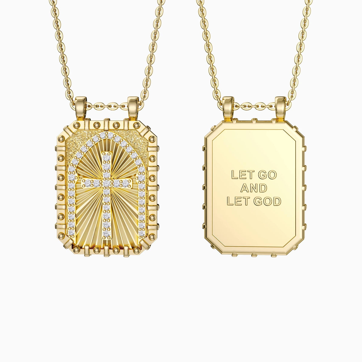 Let Go And Let God Cross Medallion Pendant Engraved Necklace