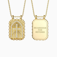 Be Anxious For Nothing Cross Medallion Pendant Engraved Necklace