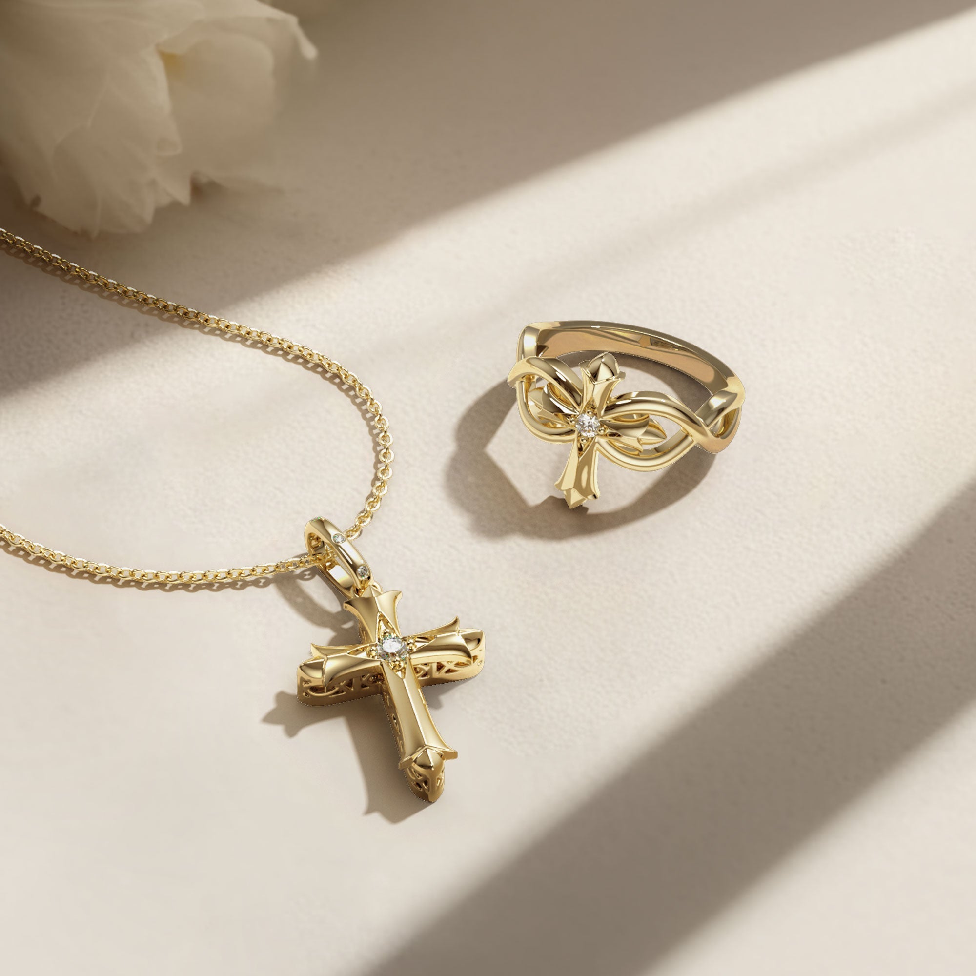 Fleur-de-Lis Ichthys Cross Pendant Necklace