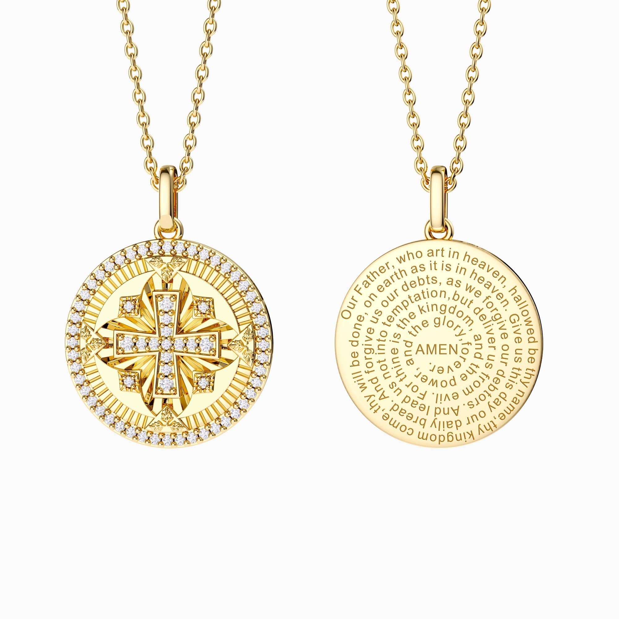 Divine Radiance Cross Protection Prayer Medallion Pendant Necklace