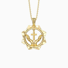 Divine Radiance Praying Hands Cross Pendant Necklace