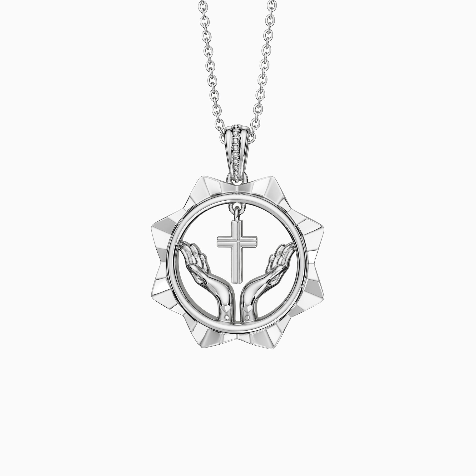 Divine Radiance Praying Hands Cross Pendant Necklace