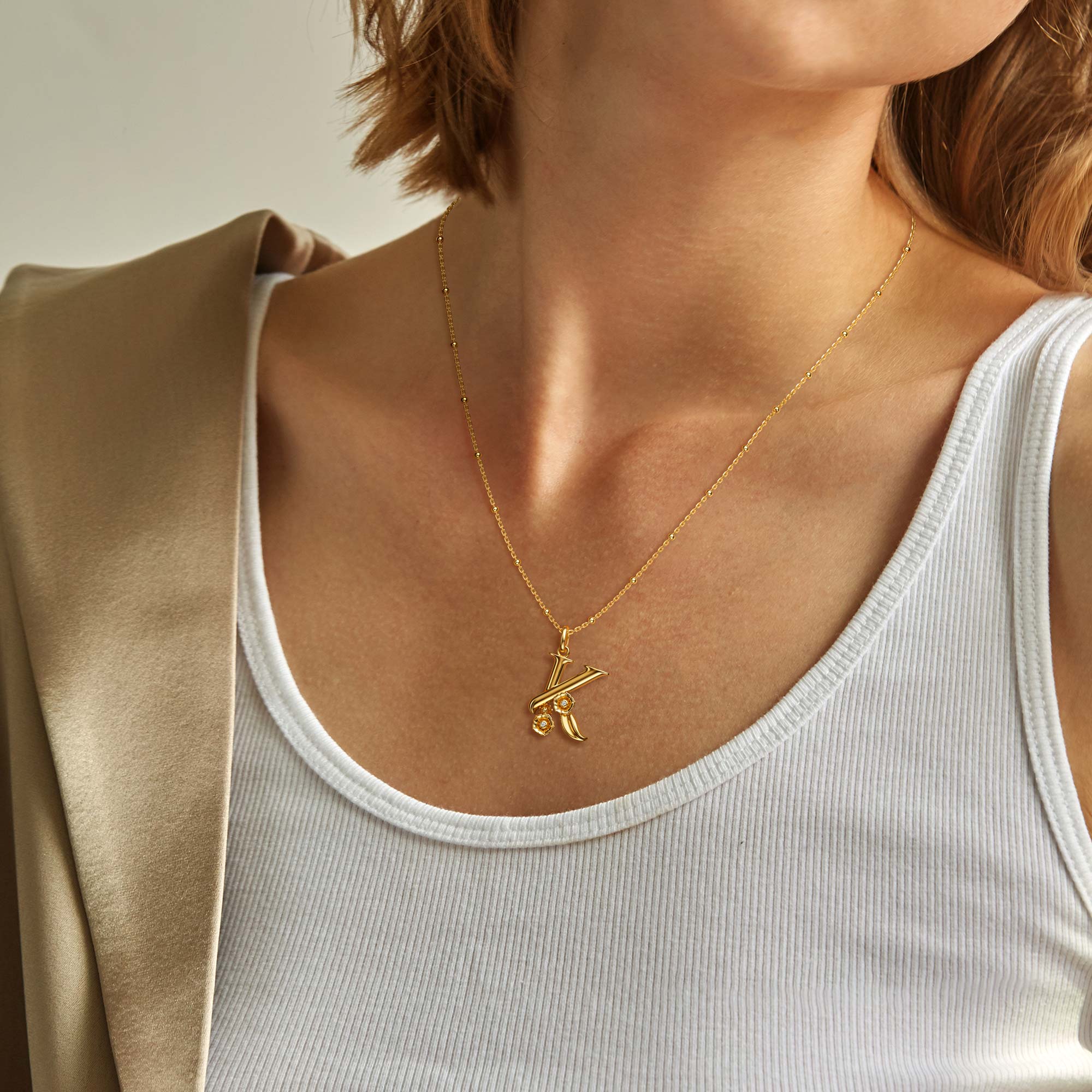 Kalmia Flower Blossom Letter K Pendant Necklace