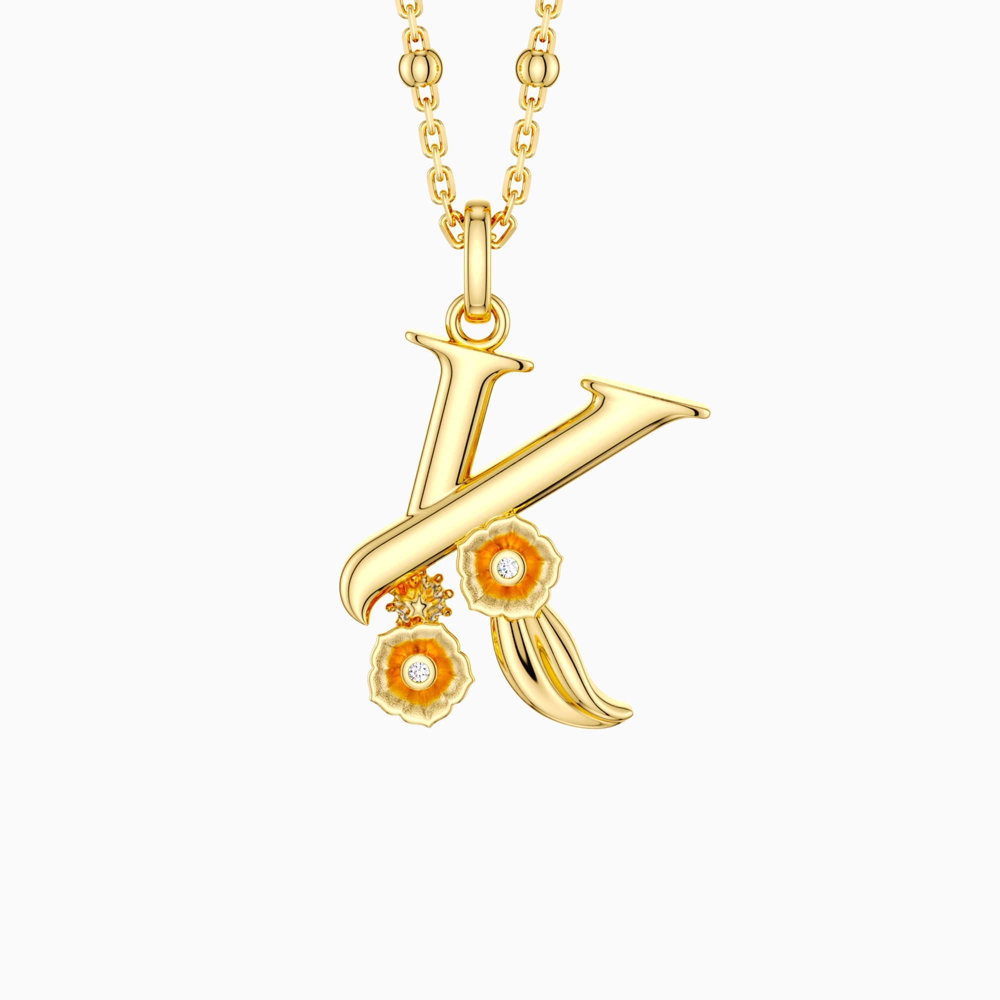 Kalmia Flower Blossom Letter K Pendant Necklace