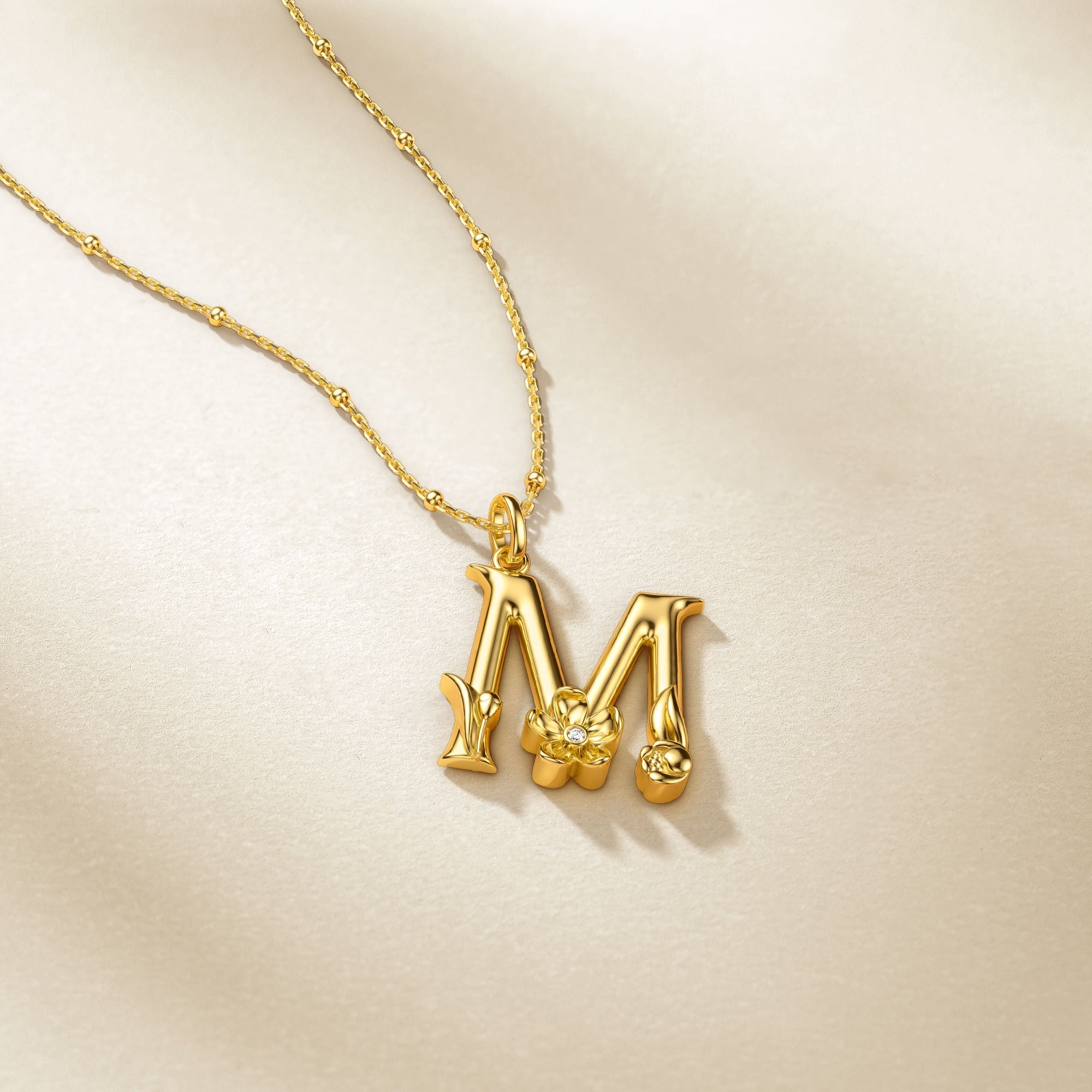 Myrtle Blossom Letter M Pendant Necklace