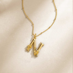 Narcissus Flower Blossom Letter N Pendant Necklace