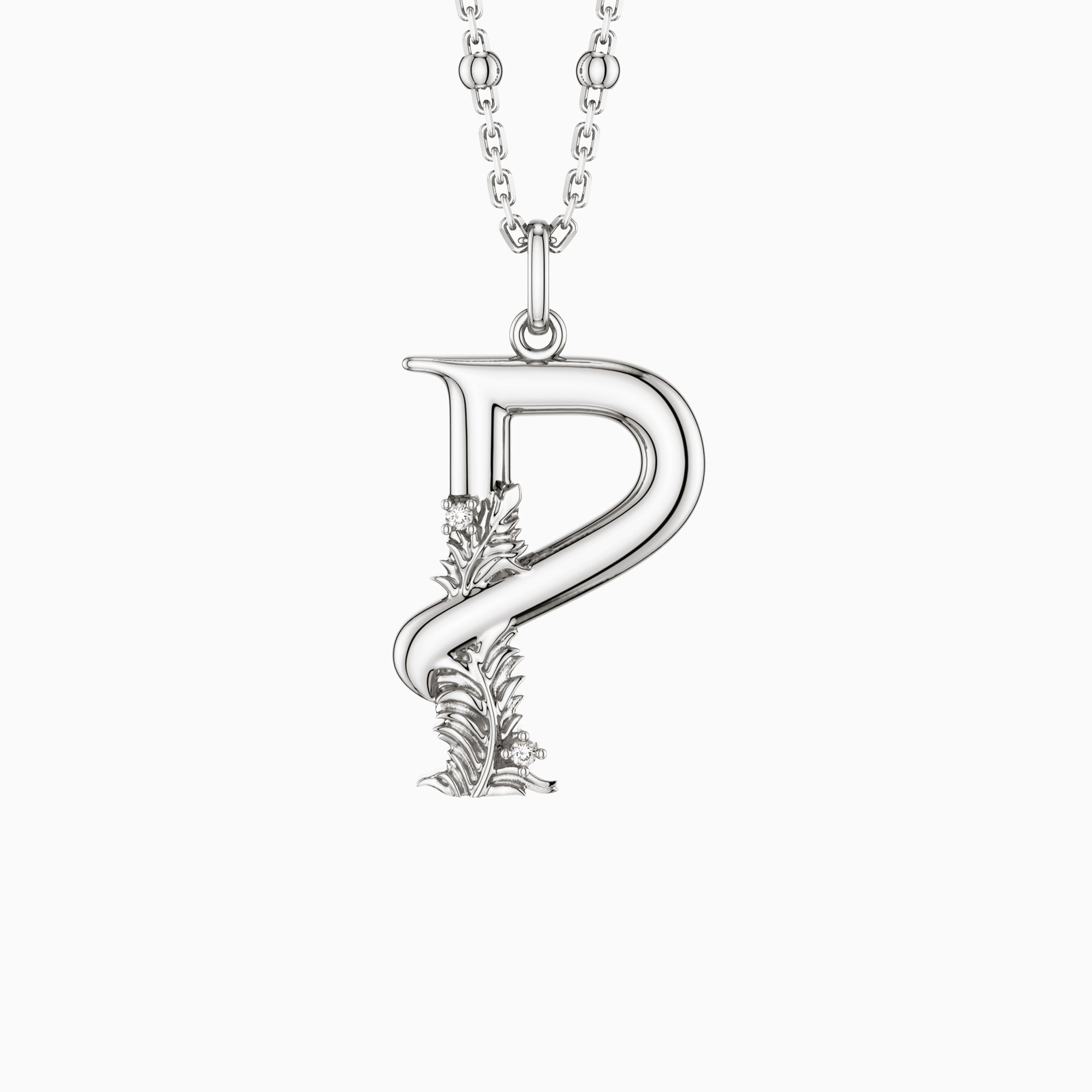 Palm Branch Blossom Letter P Pendant Necklace