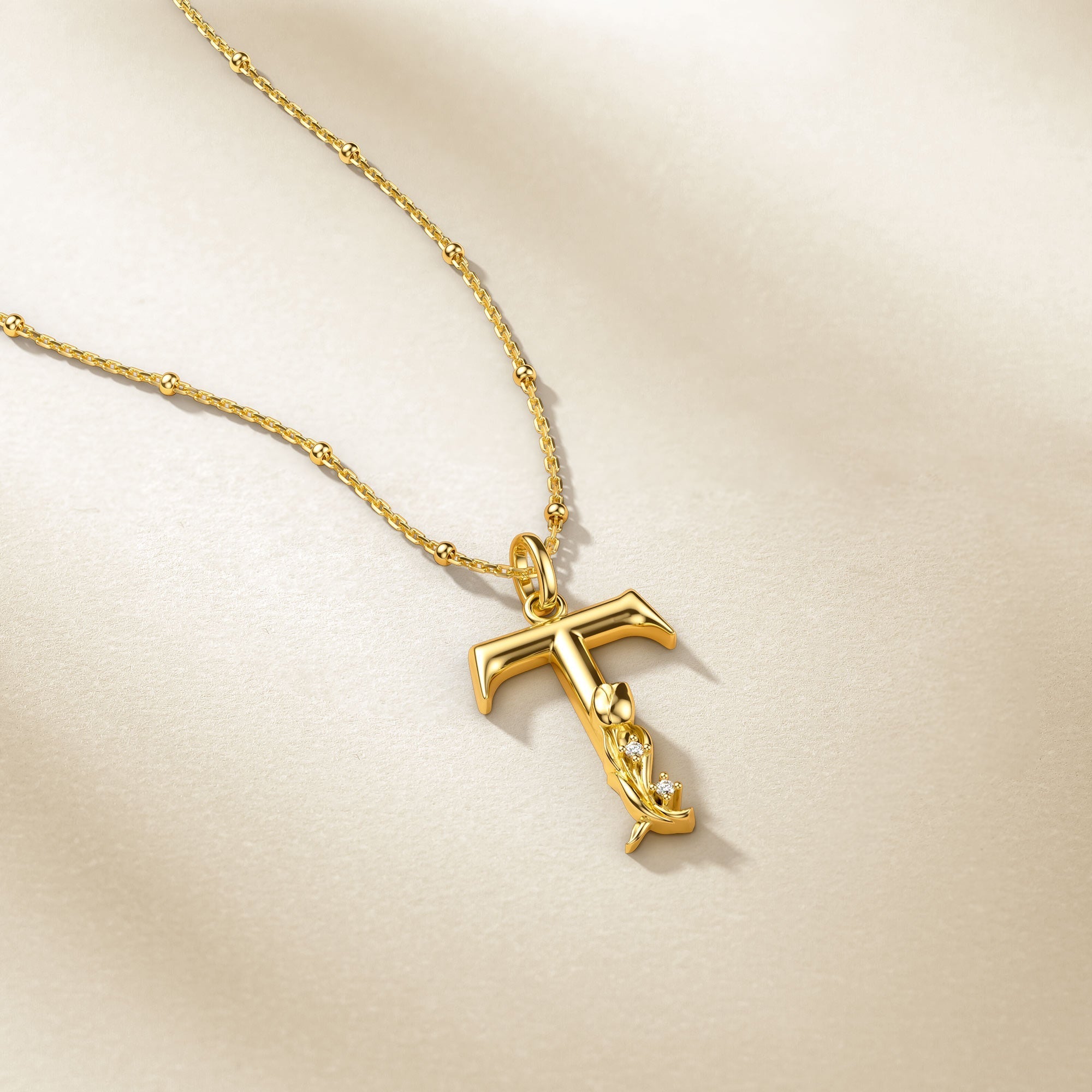 Tulip Blossom Letter T Pendant Necklace