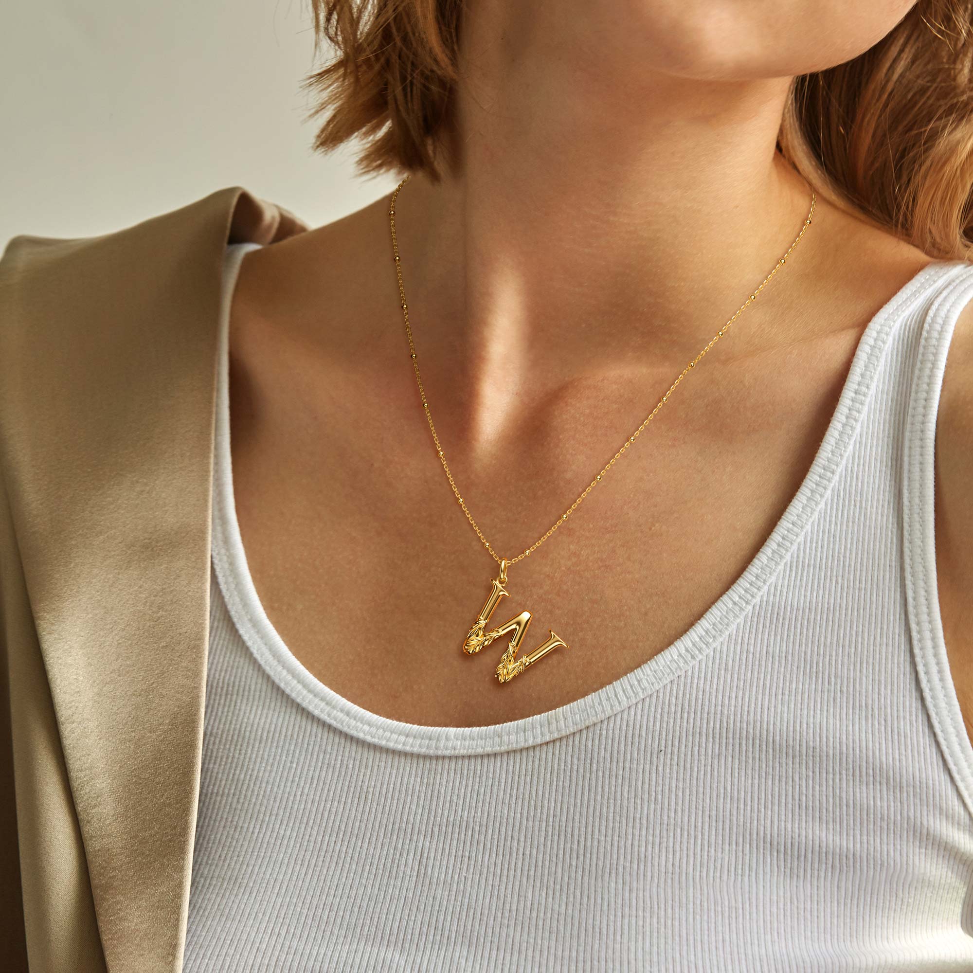 Willow Blossom Letter W Pendant Necklace