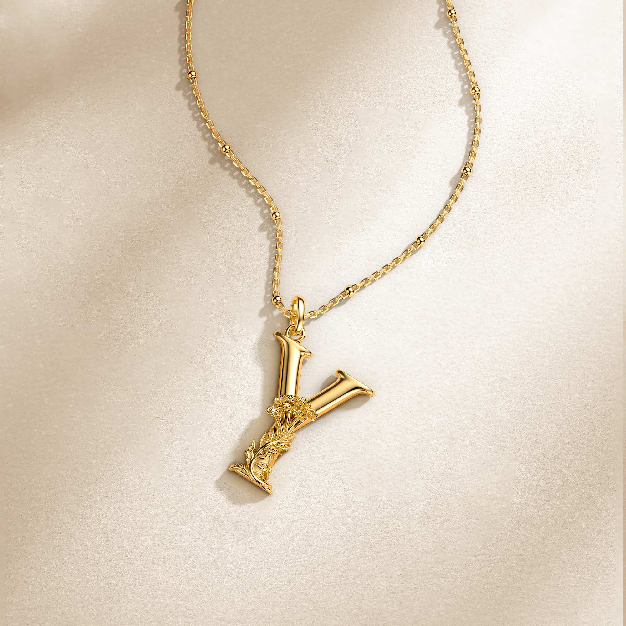 Yarrow Blossom Letter Y Pendant Necklace