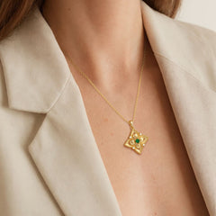 Lucky Radiance Clover Charm Milgrain Pendant Necklace
