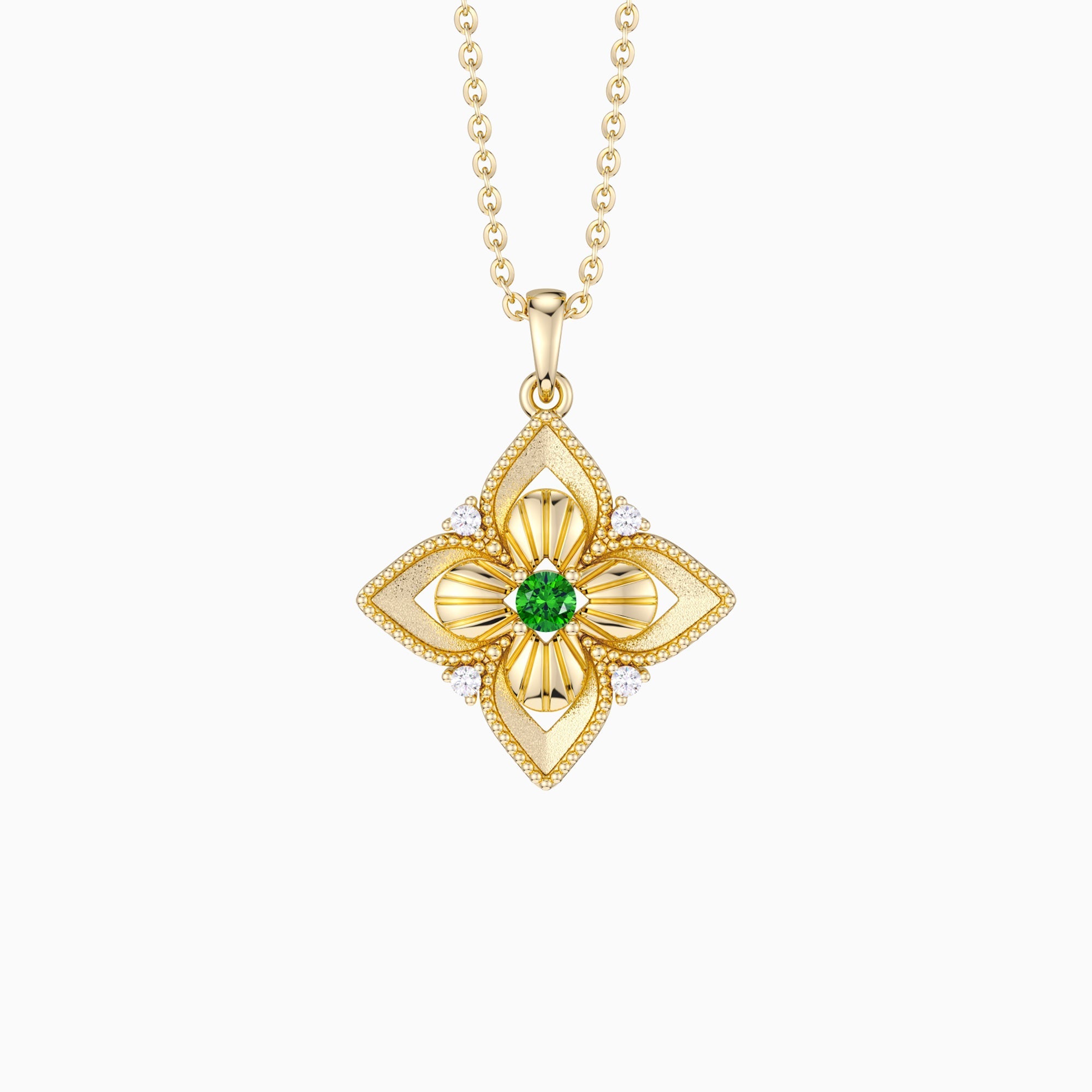 Lucky Radiance Clover Charm Milgrain Pendant Necklace