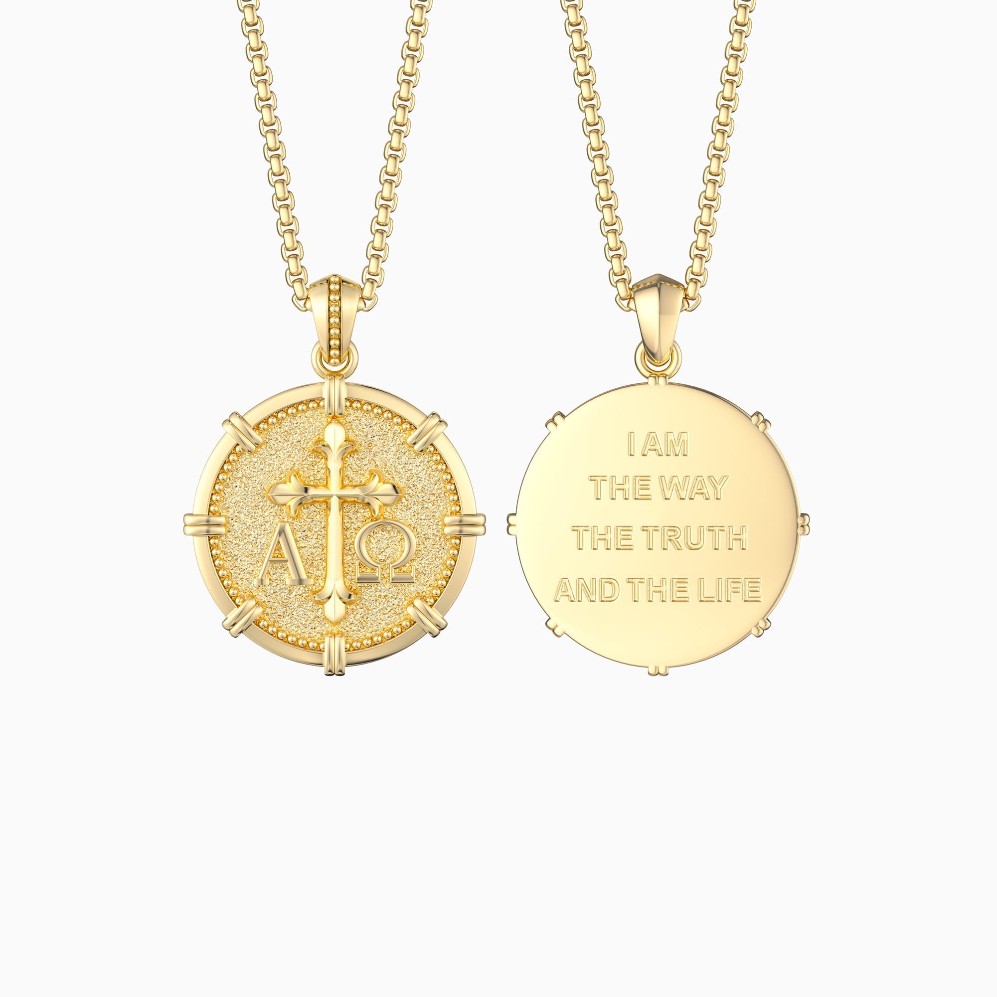 Alpha Omega Fleur-de-Lis Cross Medallion Necklace
