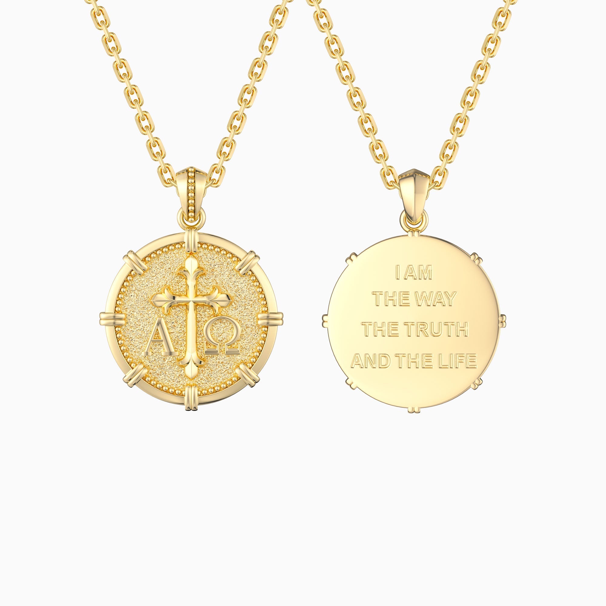 Alpha Omega Fleur-de-Lis Cross Medallion Necklace