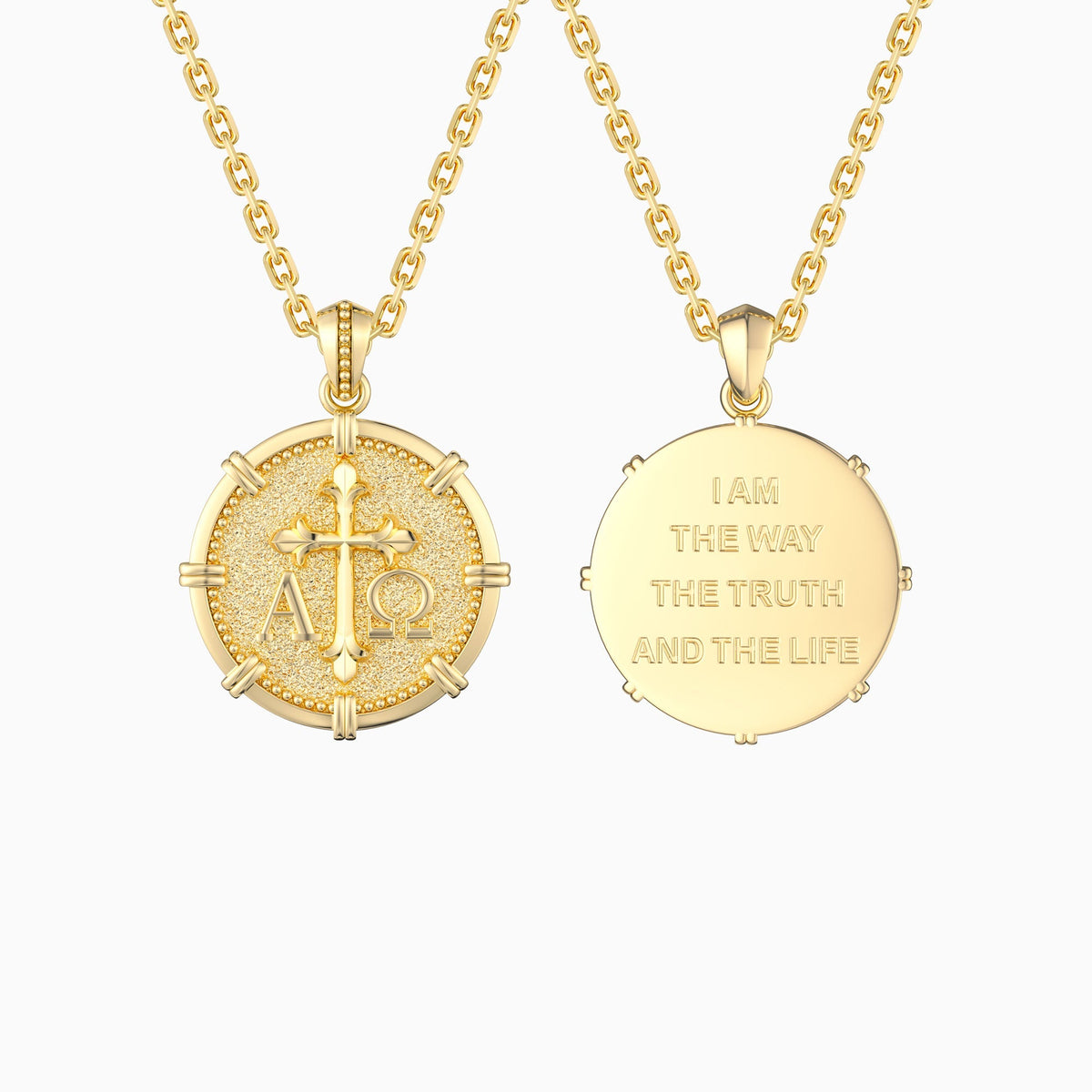 Alpha Omega Fleur-de-Lis Cross Medallion Necklace