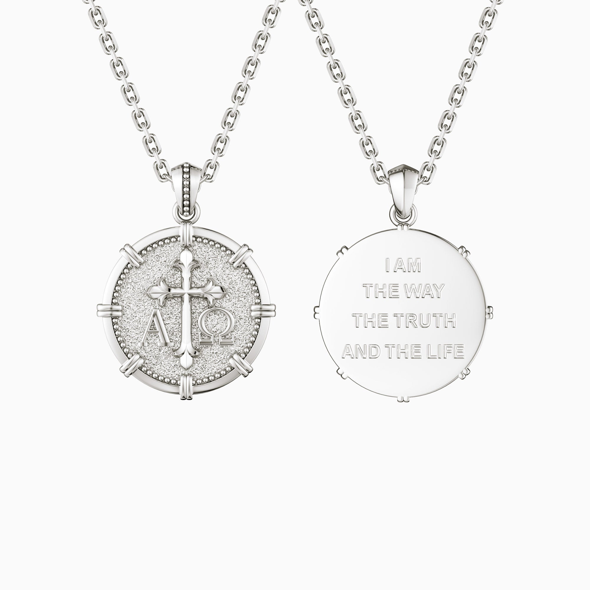 Alpha Omega Fleur-de-Lis Cross Medallion Necklace